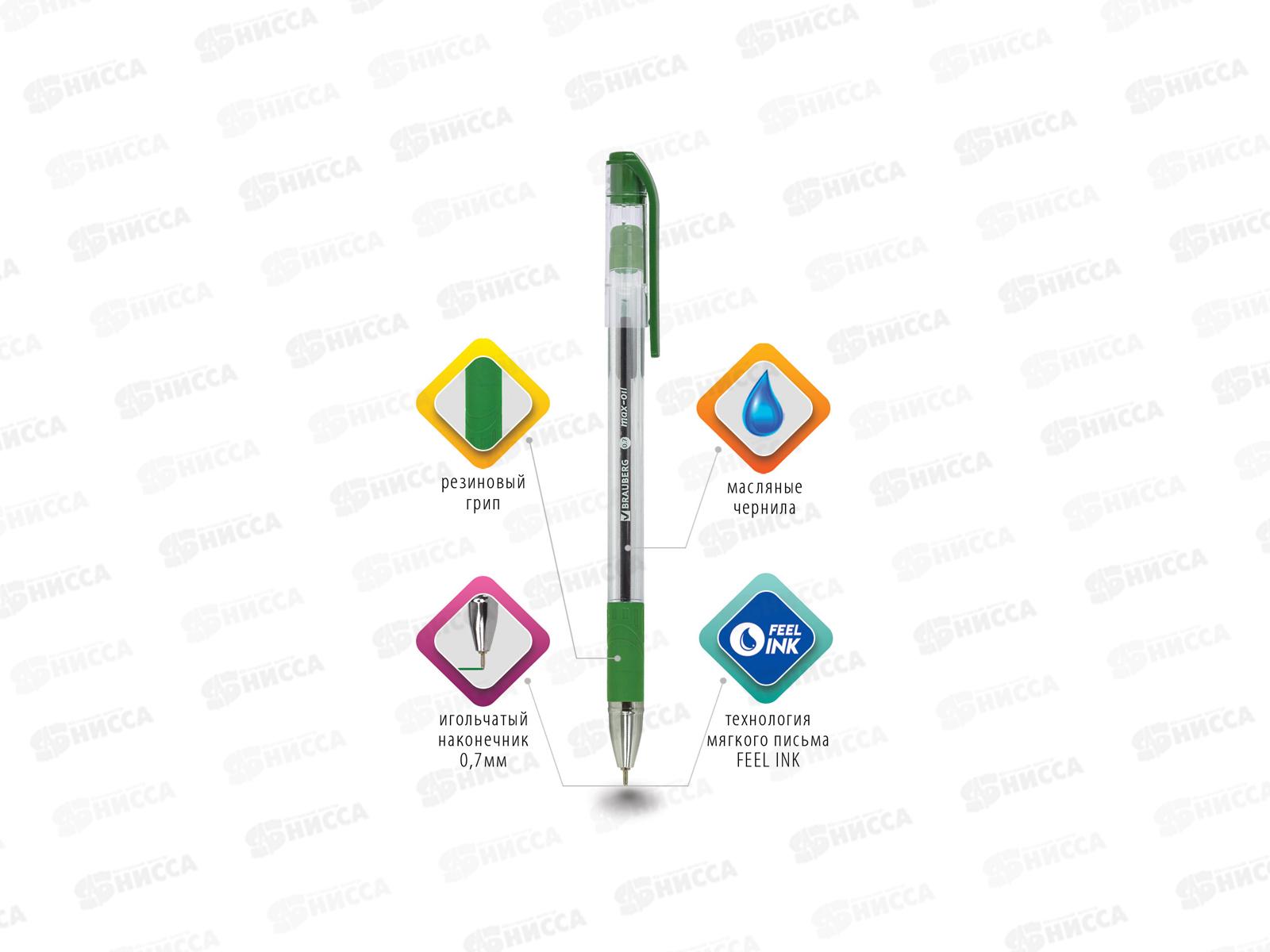 Ручка масляная BRAUBERG-142144 Max-Oil зеленая *12/360