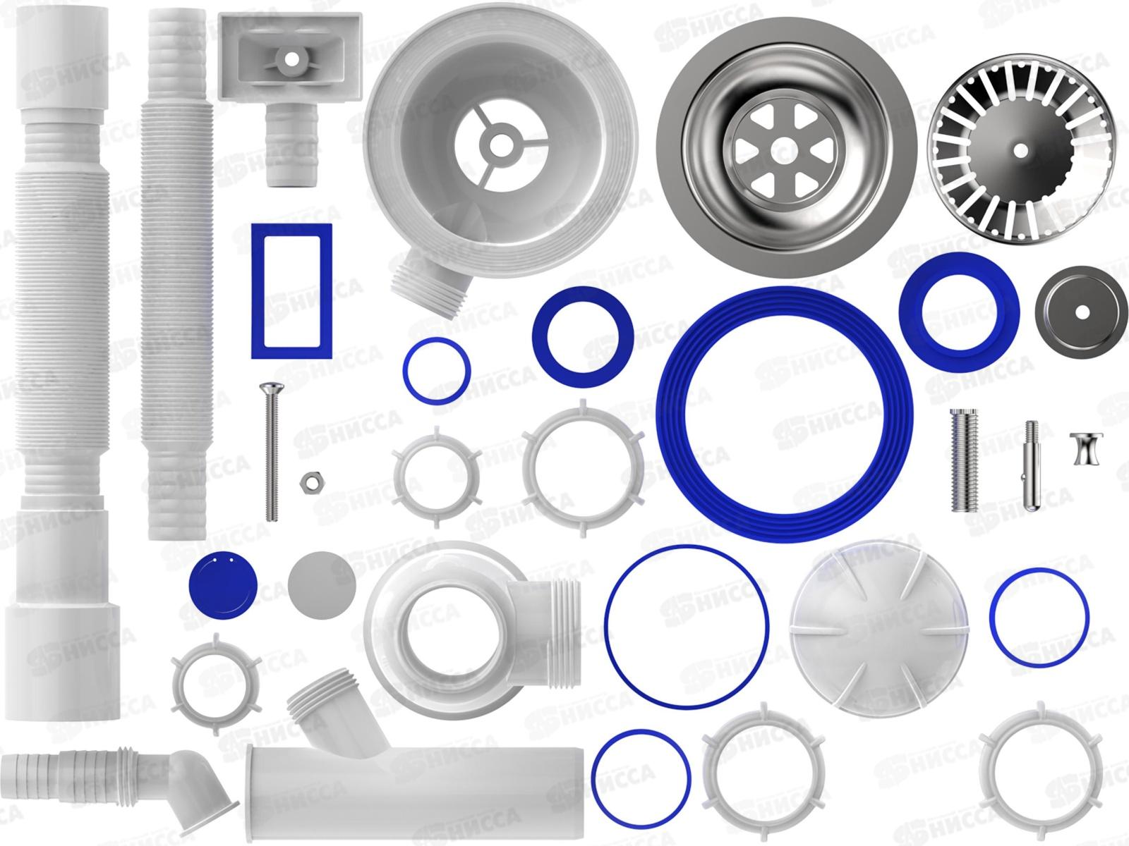 Сифон для мойки 3 1/2&quot х 40 с металлической решеткой, прямоугольным переливом, с отводом для стиральных машин с гофротрубой 40*40/50, 0147 *20
