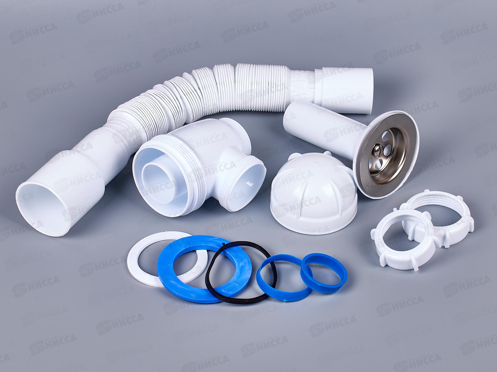 Сифон для умывальника 1 1/2&quotх40 с удлиненной горловиной с металлической решеткой с гофротрубой 40х40/50, S0515  *35