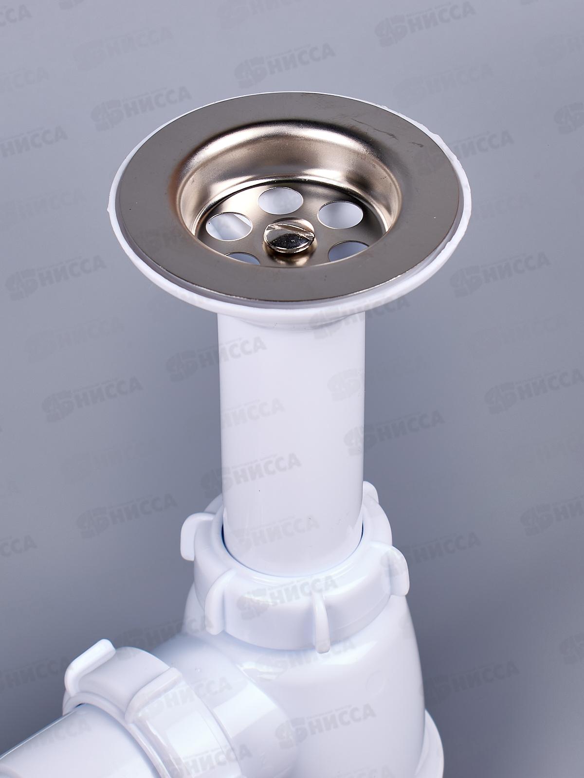 Сифон для умывальника 1 1/2&quotх40 с удлиненной горловиной с металлической решеткой с гофротрубой 40х40/50, S0515  *35