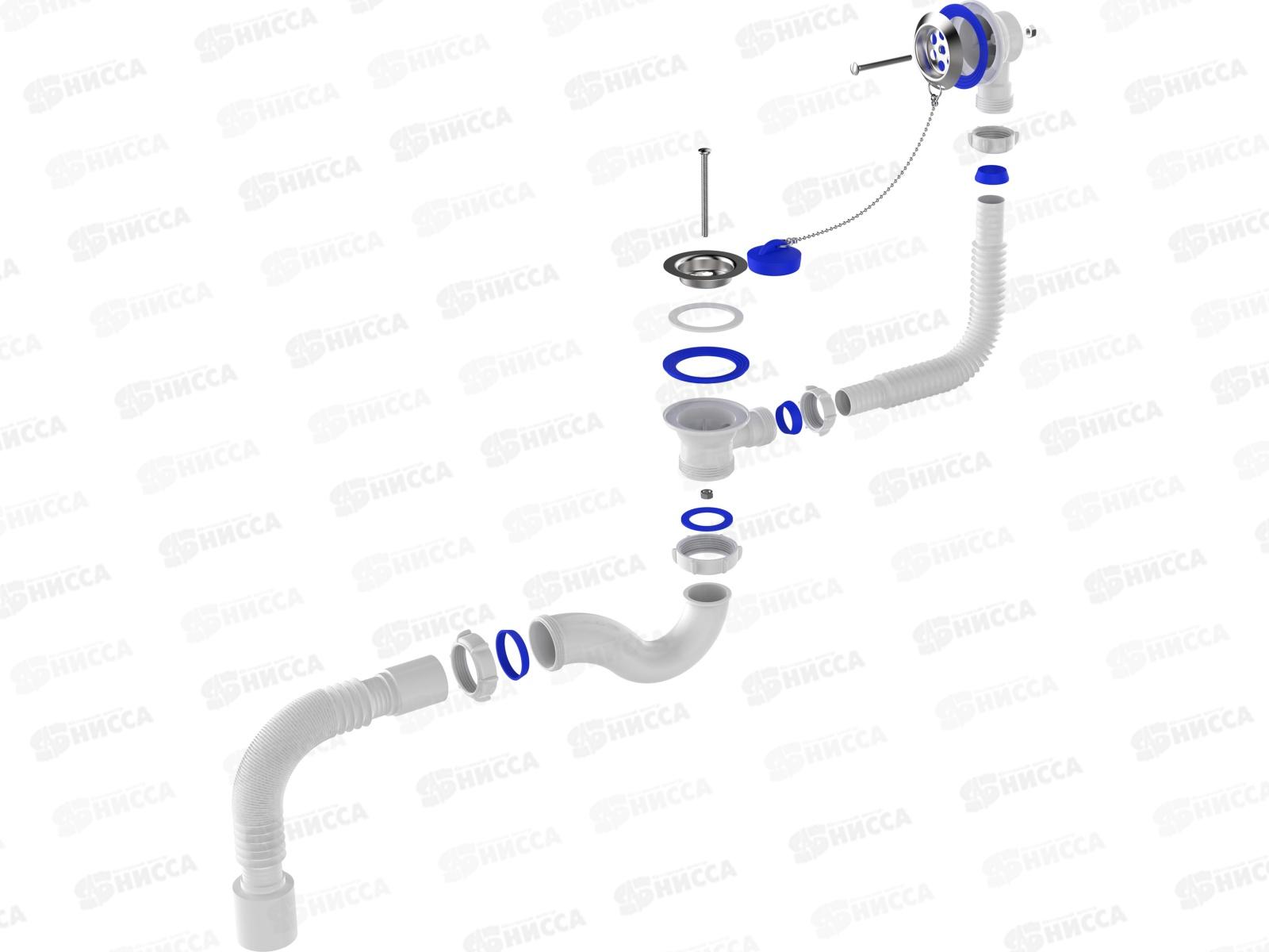 Сифон для ванны 1 1/2&quot*40 с выпуском и переливом, с мет.решеткой. с гофротрубой 40*50, V150  *30