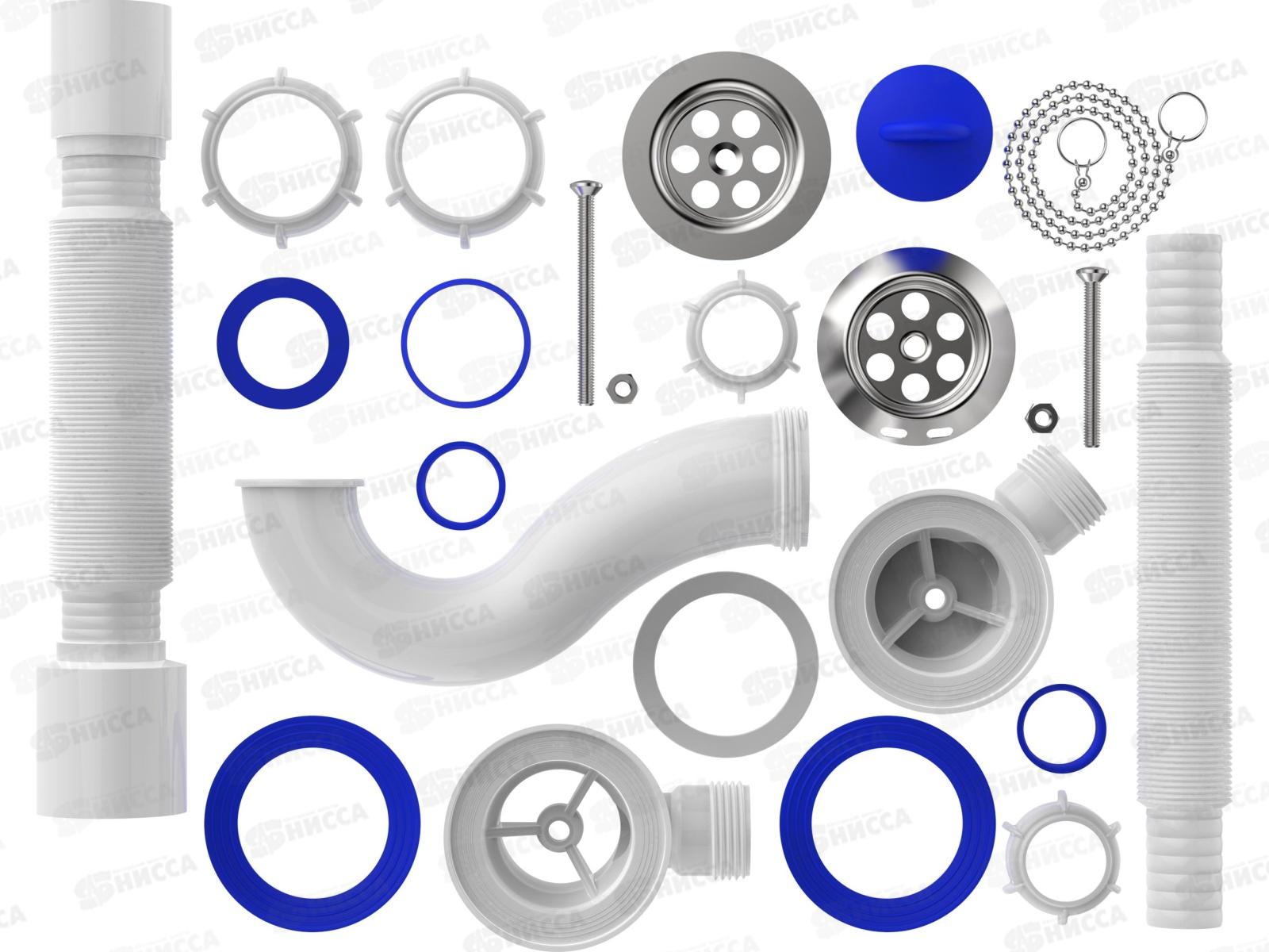 Сифон для ванны 1 1/2&quot*40 с выпуском и переливом, с мет.решеткой. с гофротрубой 40*50, V150  *30