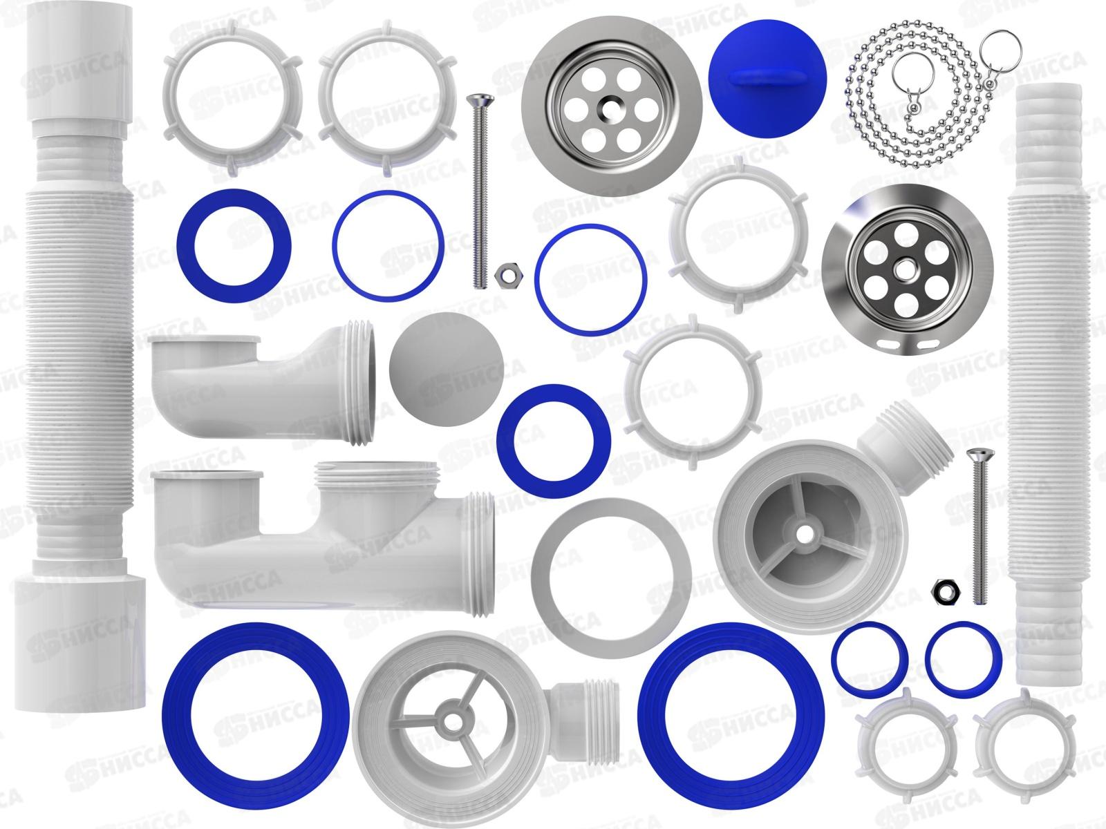 Сифон для ванны 1 1/2&quot*40 регулируемый с выпуском и переливом, металлическая решетка с гофротрубой 40*50, V250 *30