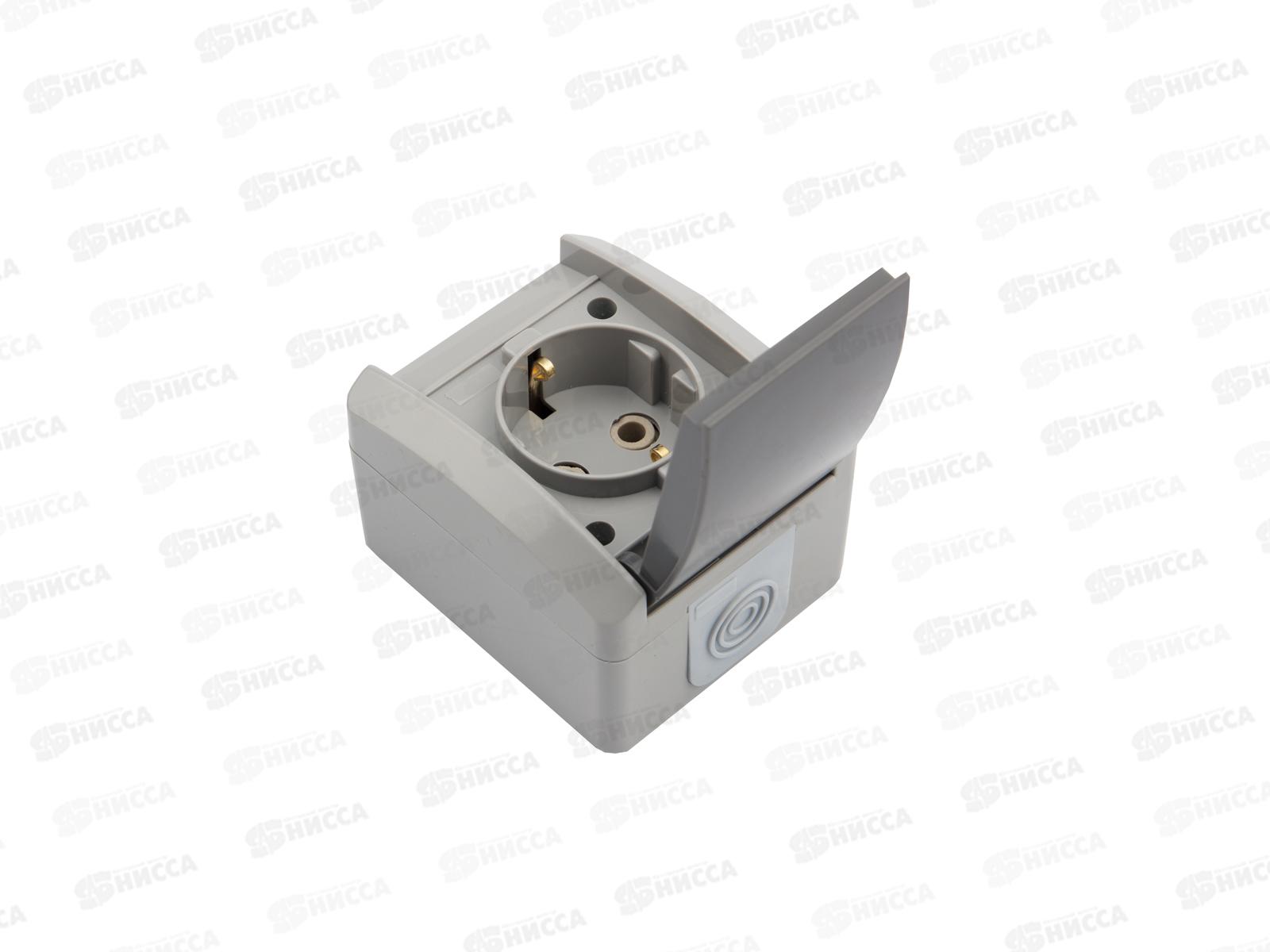 Розетка одноместная KRANZ INDUSTRIAL открытая установка с заземлением керамика, IP54,серая KR-78-0612