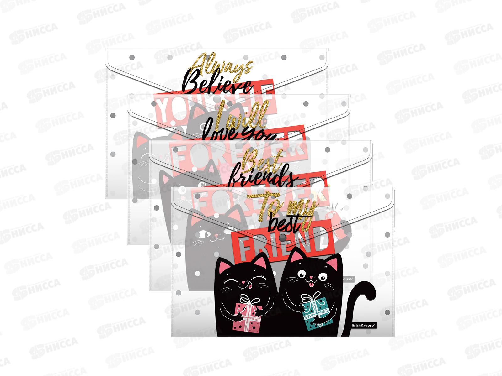 Папка-конверт пластиковая на кнопке EK Feline Friends 4шт А4 54903