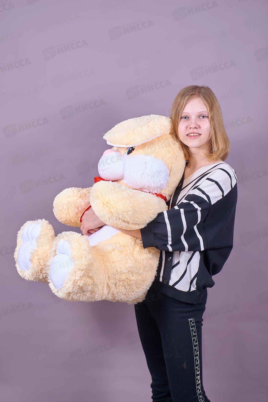 Заяц Ляля 60см, ЗЛ-60Ч цвет-персиковый, с лентой  Мила