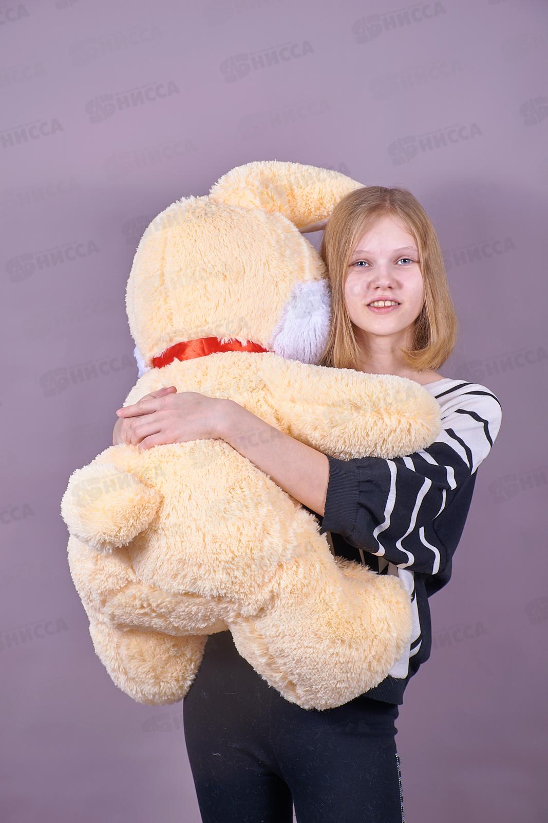 Заяц Ляля 60см, ЗЛ-60Ч цвет-персиковый, с лентой  Мила