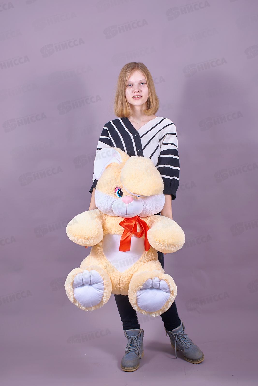 Заяц Ляля 60см, ЗЛ-60Ч цвет-персиковый, с лентой  Мила