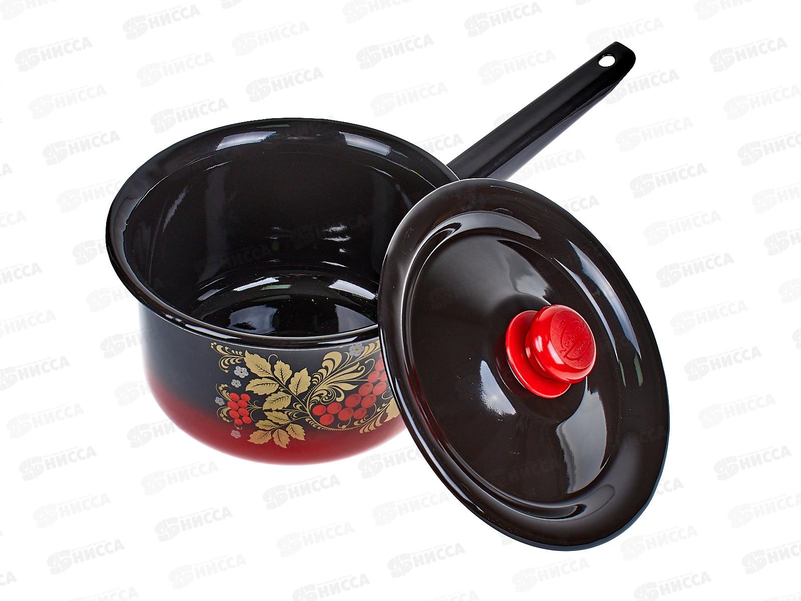 Ковш 2 л с крышкой декорированный красно-чёрный, пластмассовая кнопка С2111.38