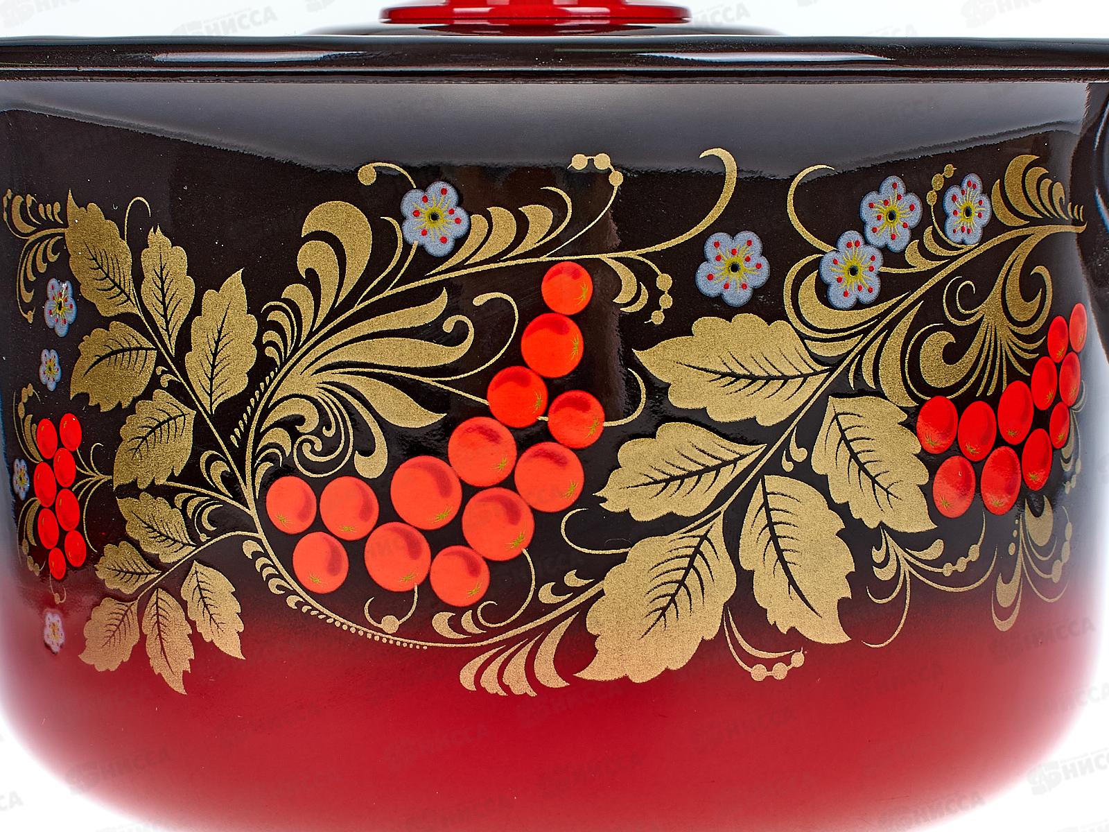 Ковш 2 л с крышкой декорированный красно-чёрный, пластмассовая кнопка С2111.38