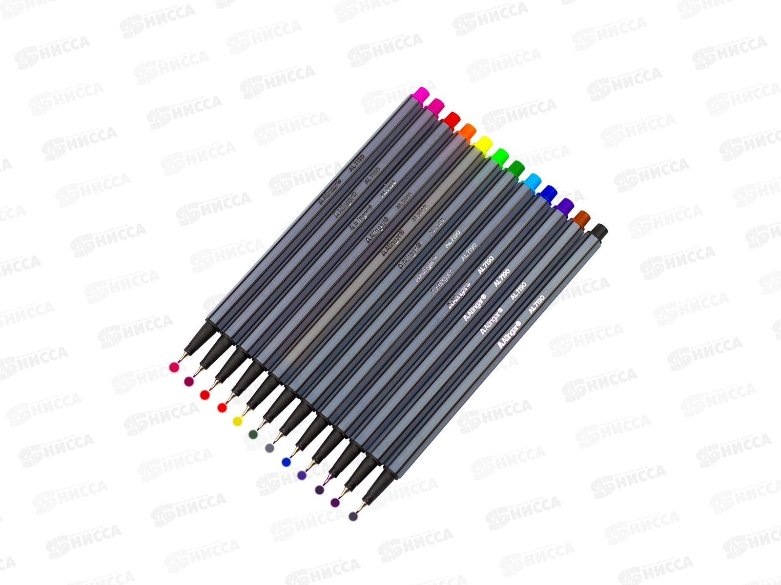 Ручки капиллярные Alingar 12 цветов, 0.4мм, шестигранные пластиковый  корпус AL7190