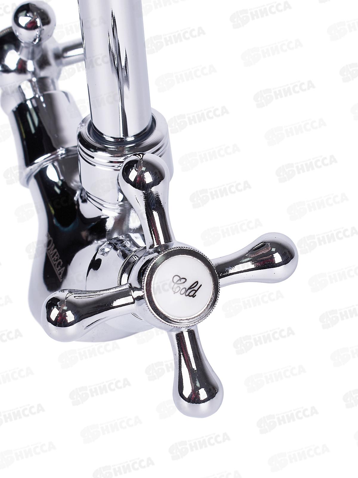 Смеситель для кухни Омега 1/2 керамика крестовой, с гибким изливом 48см, 4411 *10