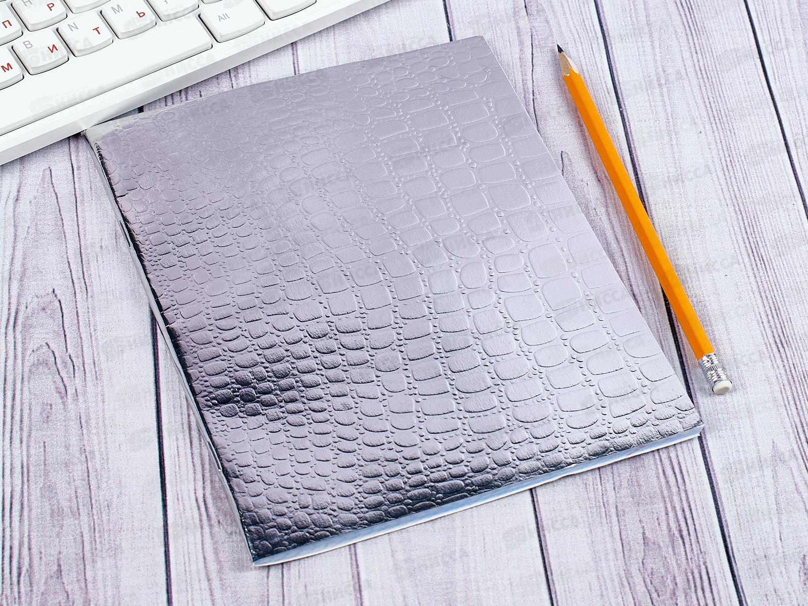 Тетрадь 48 листов клетка. Hatber б/в METALLIC CROCO серебро*5/60