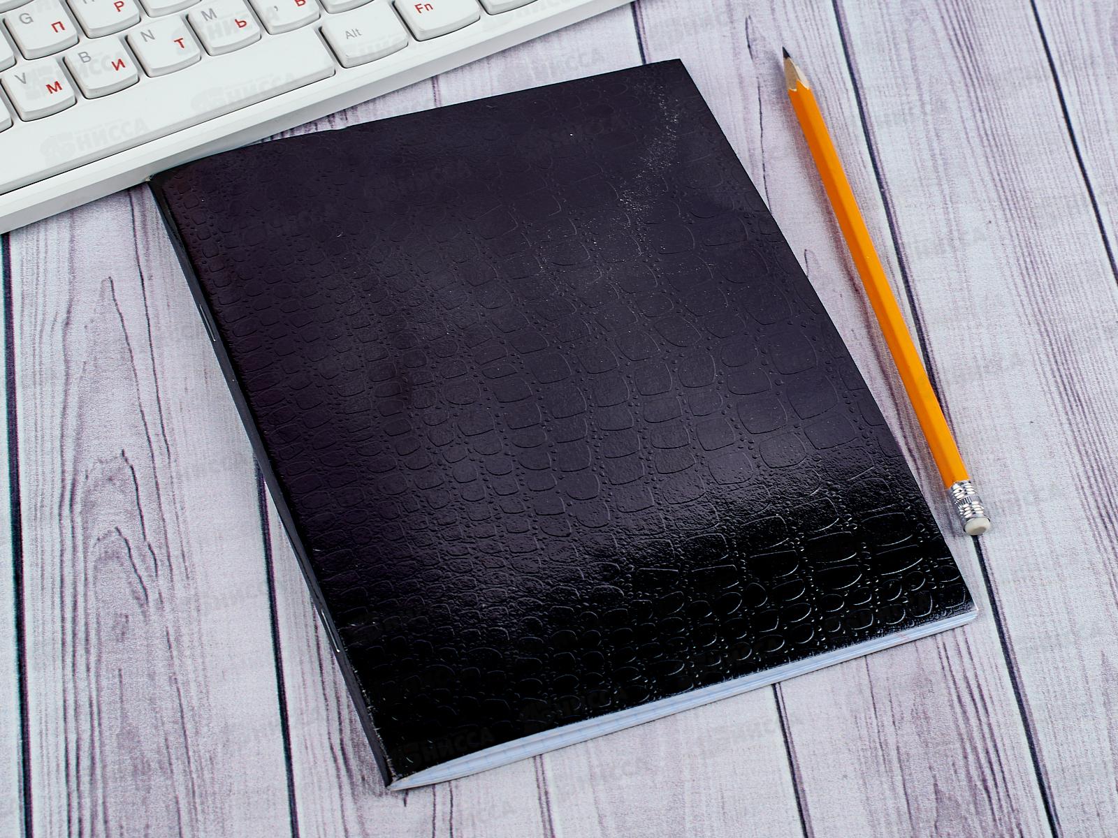 Тетрадь 48 листов клетка. Hatber б/в METALLIC CROCO черный *5/60