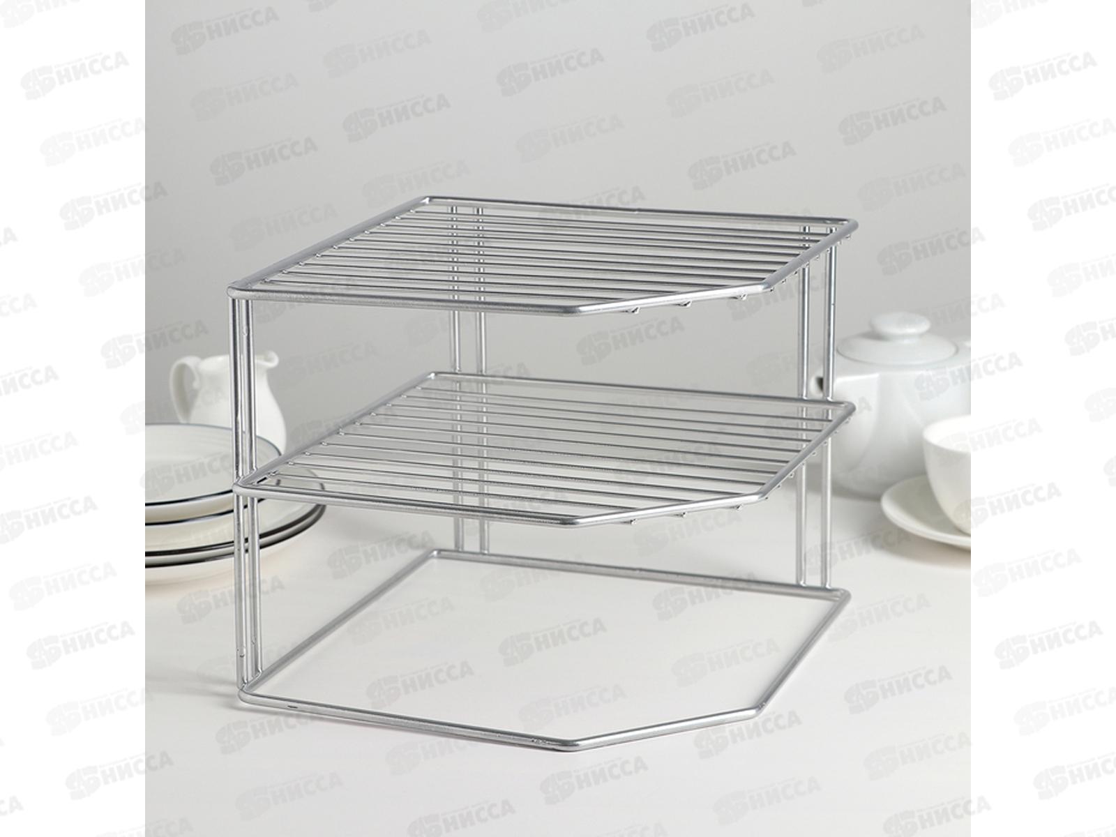 Подставка для посуды угловая 2х ярусная хром (25*25*20)