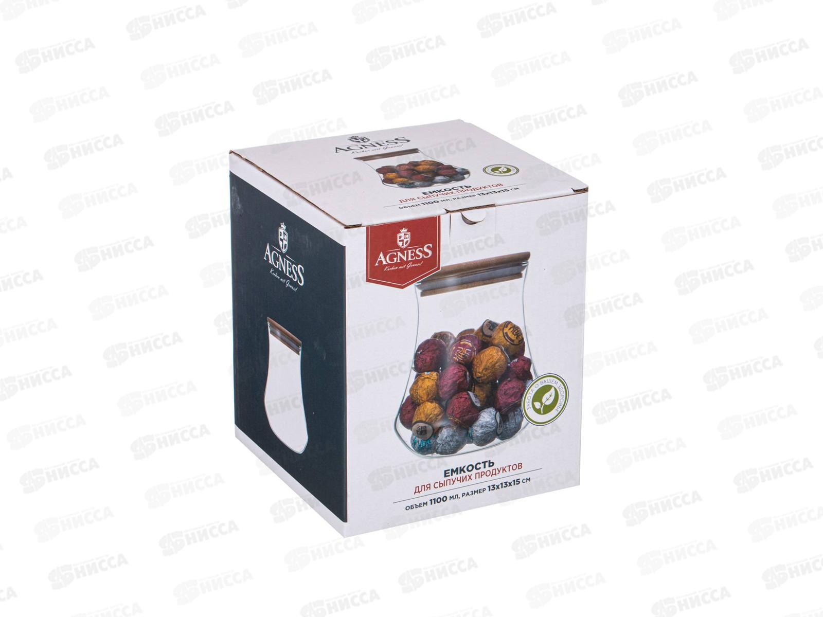 Емкость для сыпучих продуктов 1100мл с бамбуковой крышкой *24 250-142