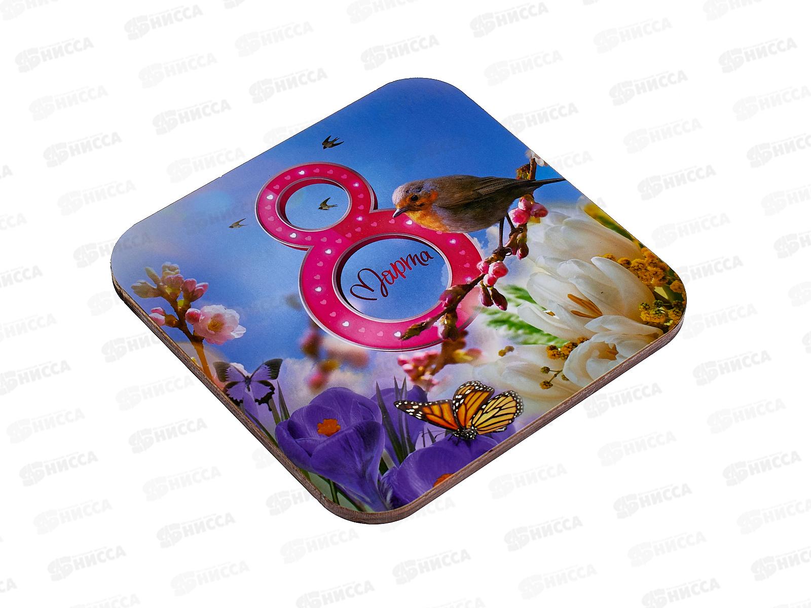 Подставка  под горячее дерево 14,5*14,5см В-36 &quot8марта&quot