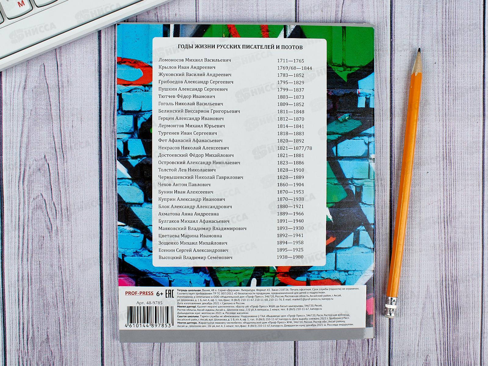 Тетрадь 48 листов линия ПП. Литература &quotДерзкая&quot, 48-9785 *10/80