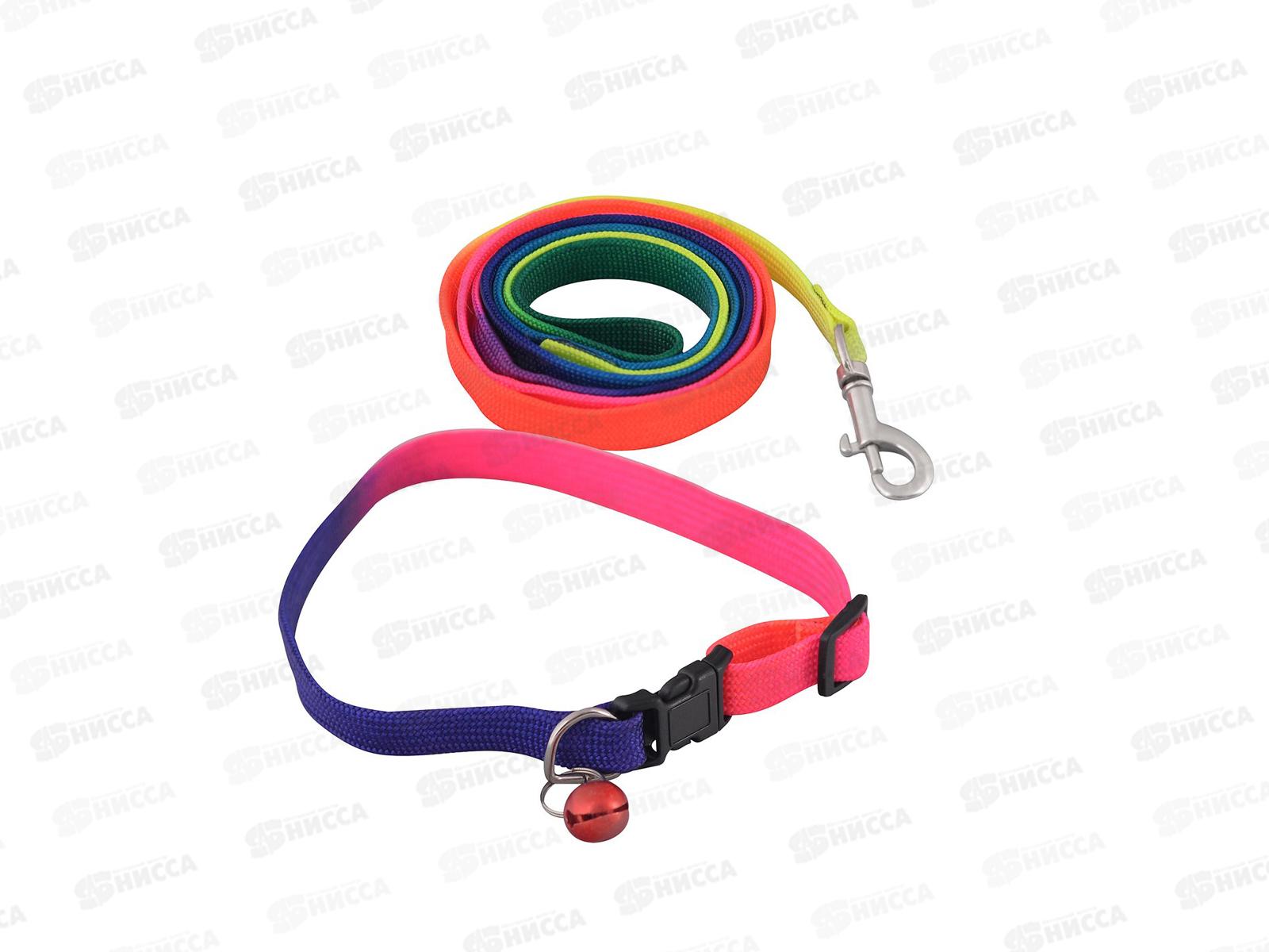 Поводок с ошейником и бубенчиком Радуга р.S VL40-11 *12