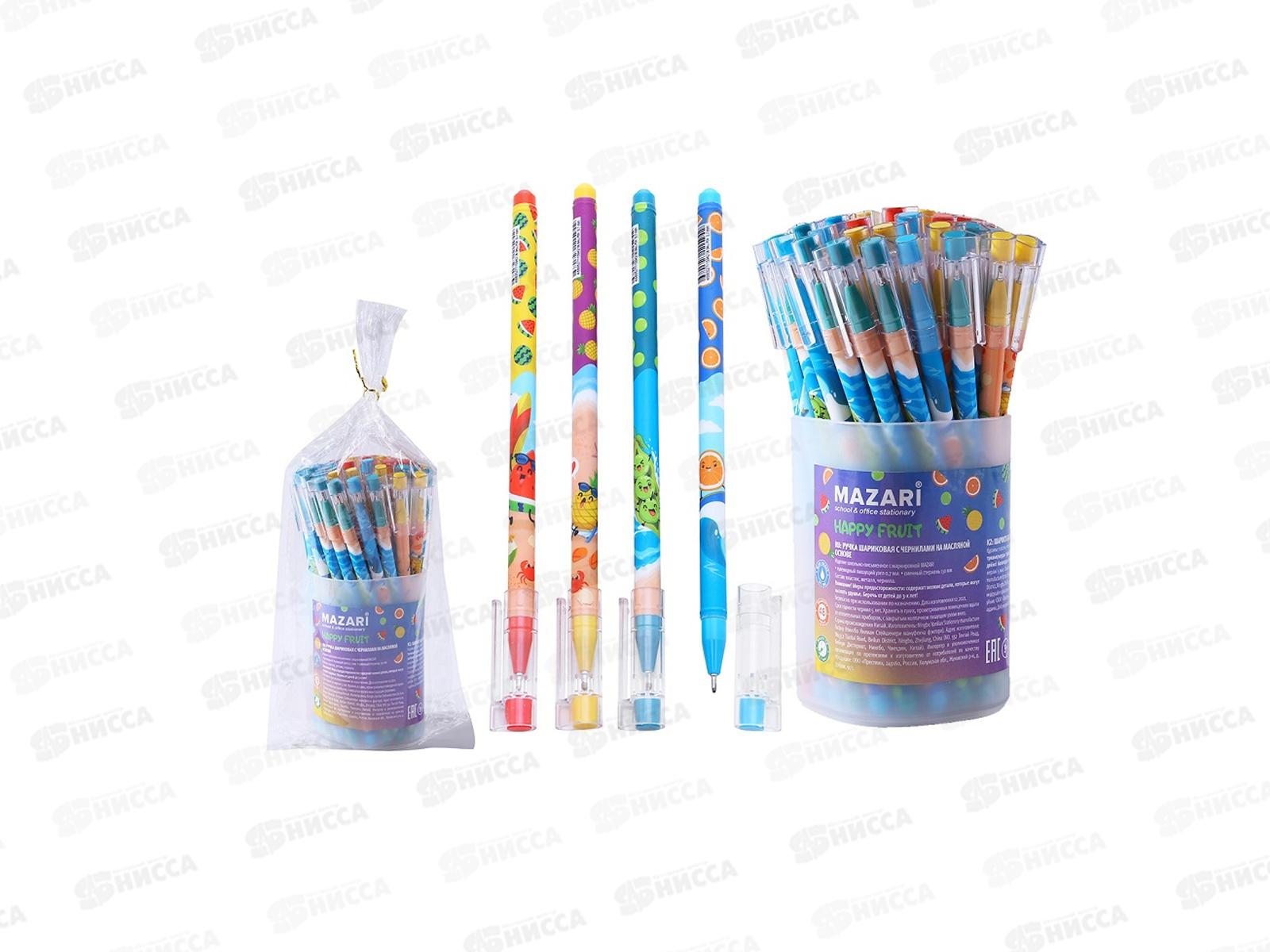 Ручка масляная MAZARI Happy fruit синяя, 0.7мм,M-7689-70 *48/576