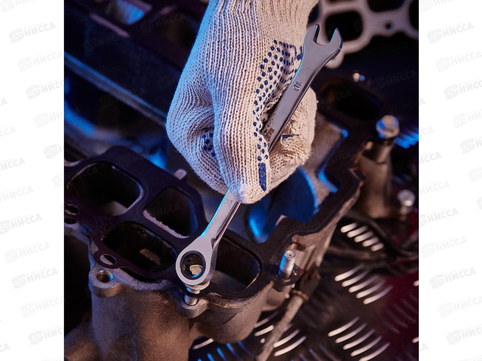 Ключ комбинированный трещоточный 10мм CrV, Rexant, зеркальный хром 12-5805-1