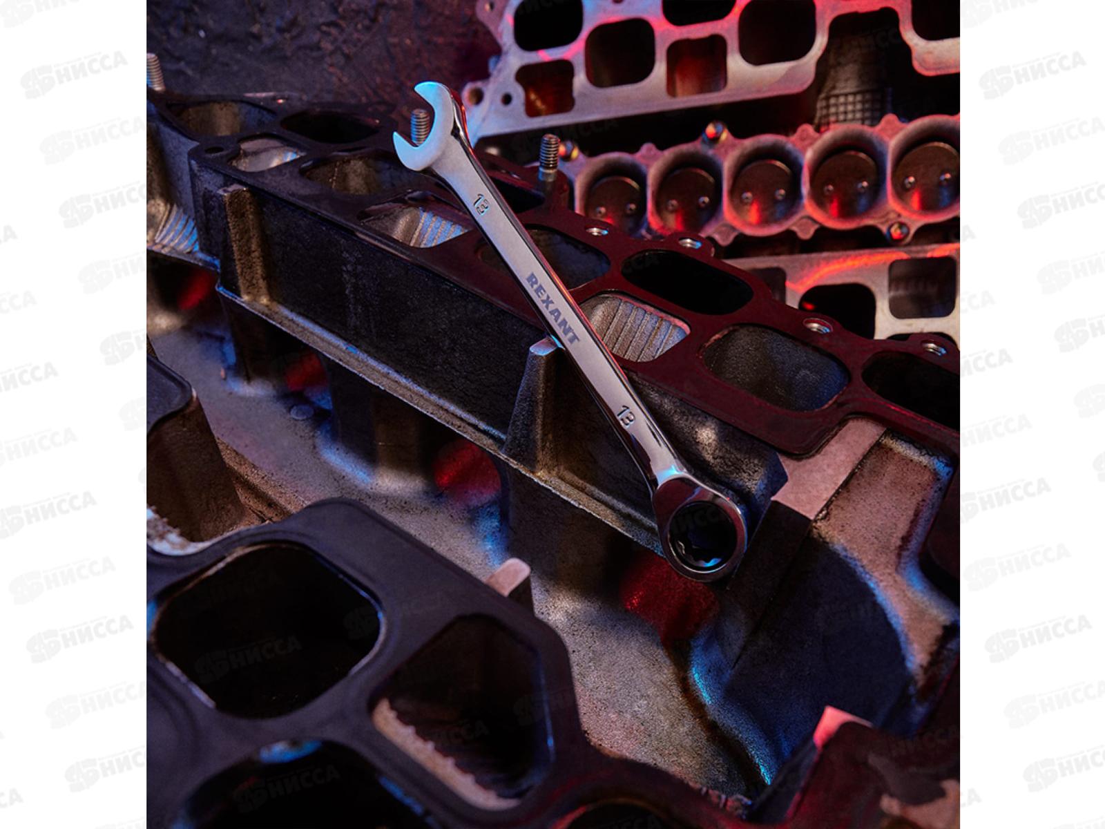 Ключ комбинированный трещоточный 13мм CrV, Rexant, зеркальный хром 12-5808-1