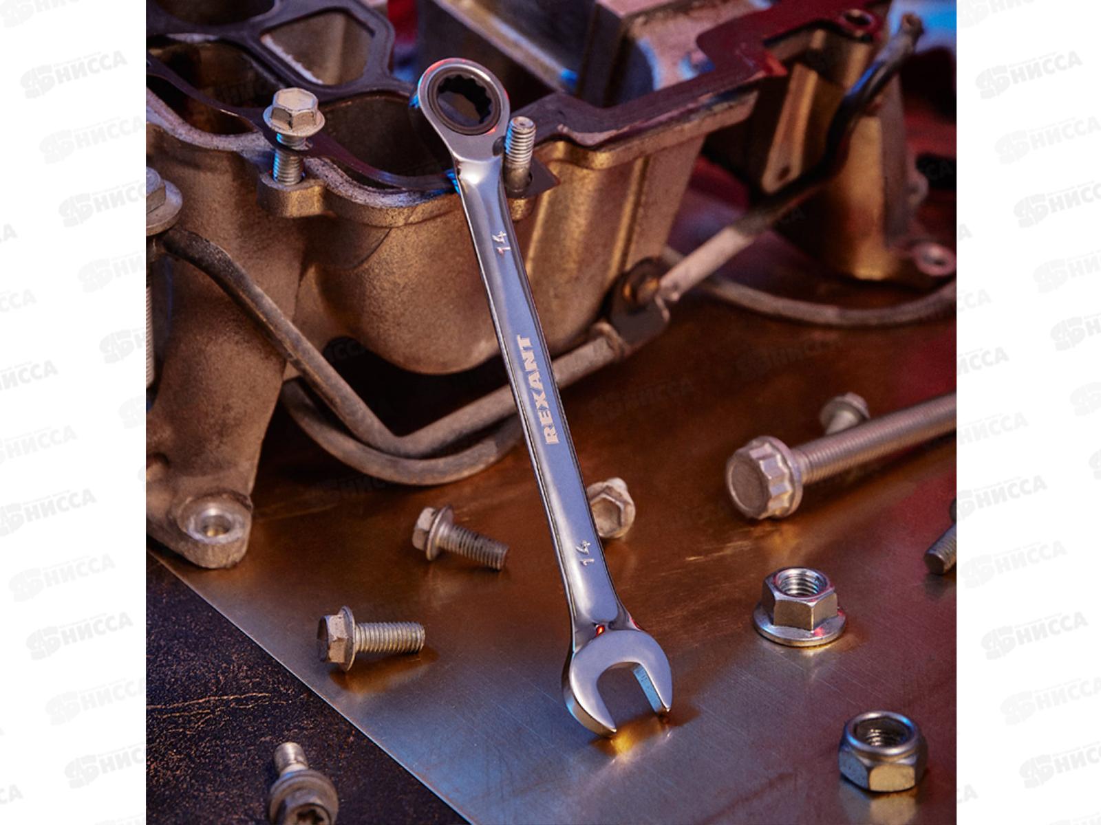 Ключ комбинированный трещоточный 14мм CrV, Rexant, зеркальный хром 12-5809-1