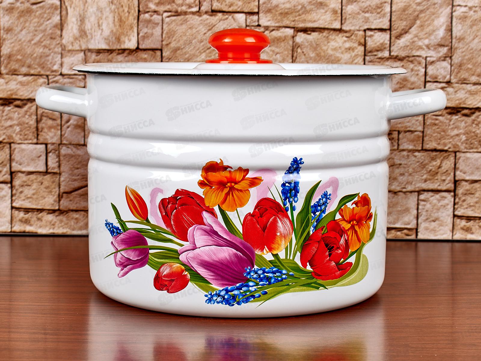 Кастрюля 8,0л цилиндрическая Тюльпан Май пластмассовой кнопкой С1620.3 *119