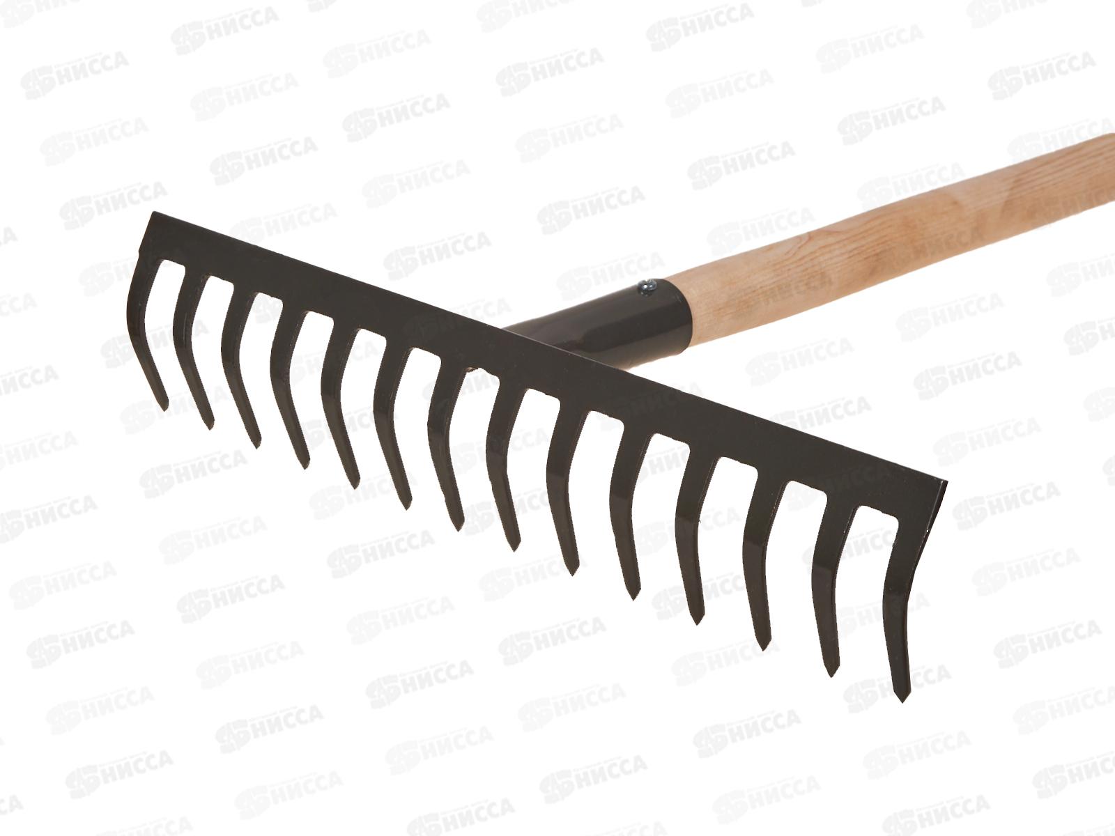 Грабли садовые GRINDA, 14 прямых зубьев, деревянный черенок, 39583-14
