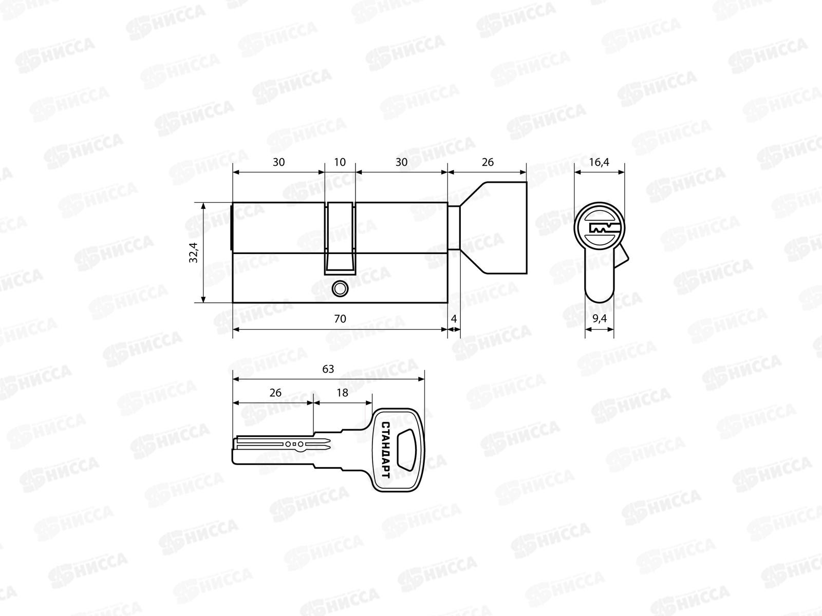 Цилиндровый механизм Стандарт Z.F.70B-5K 30*10*30B SN 5кл *12 226