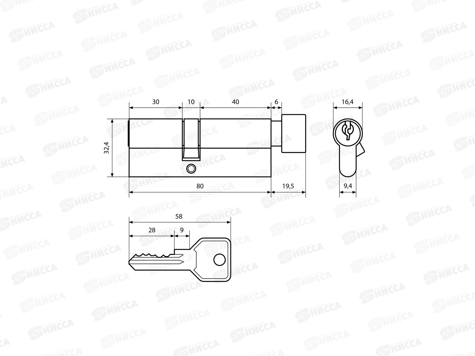 Цилиндровый механизм Стандарт Z.I.80B-5K 30B*10*40 CP 5кл *12 118