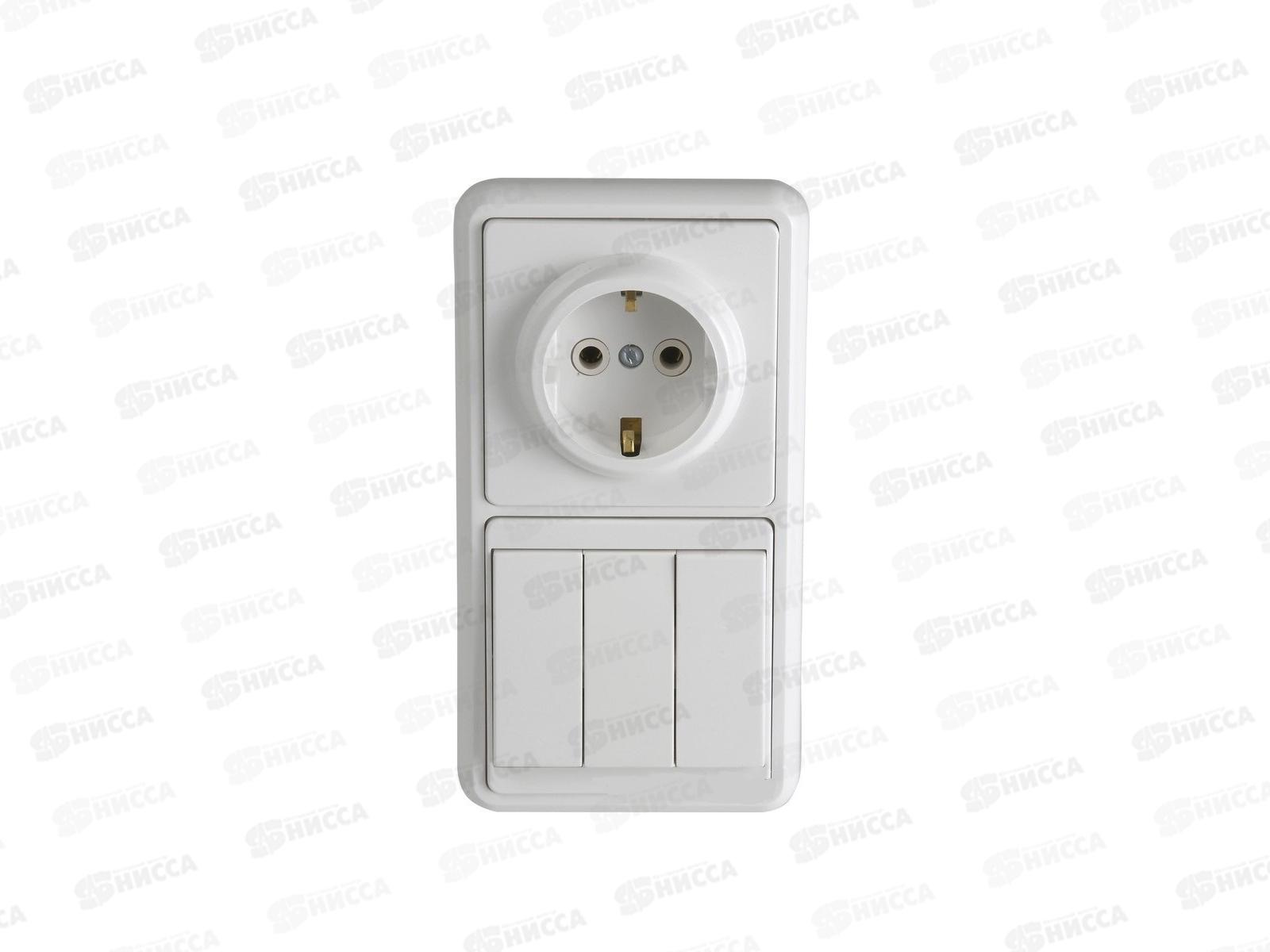 Блок (3выключателя+розетка) TDM вертикальная, с заземлением, с защитными шторками БКВР TDM, 0003