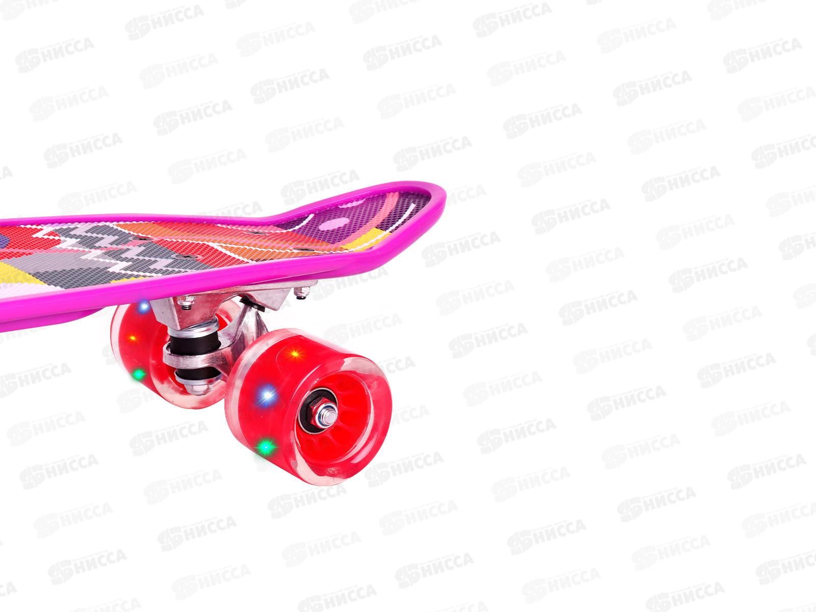 Скейт Пенниборд пластик (58х16) фиолетовый рисунок SL-AS-1, 60кг, свет *8