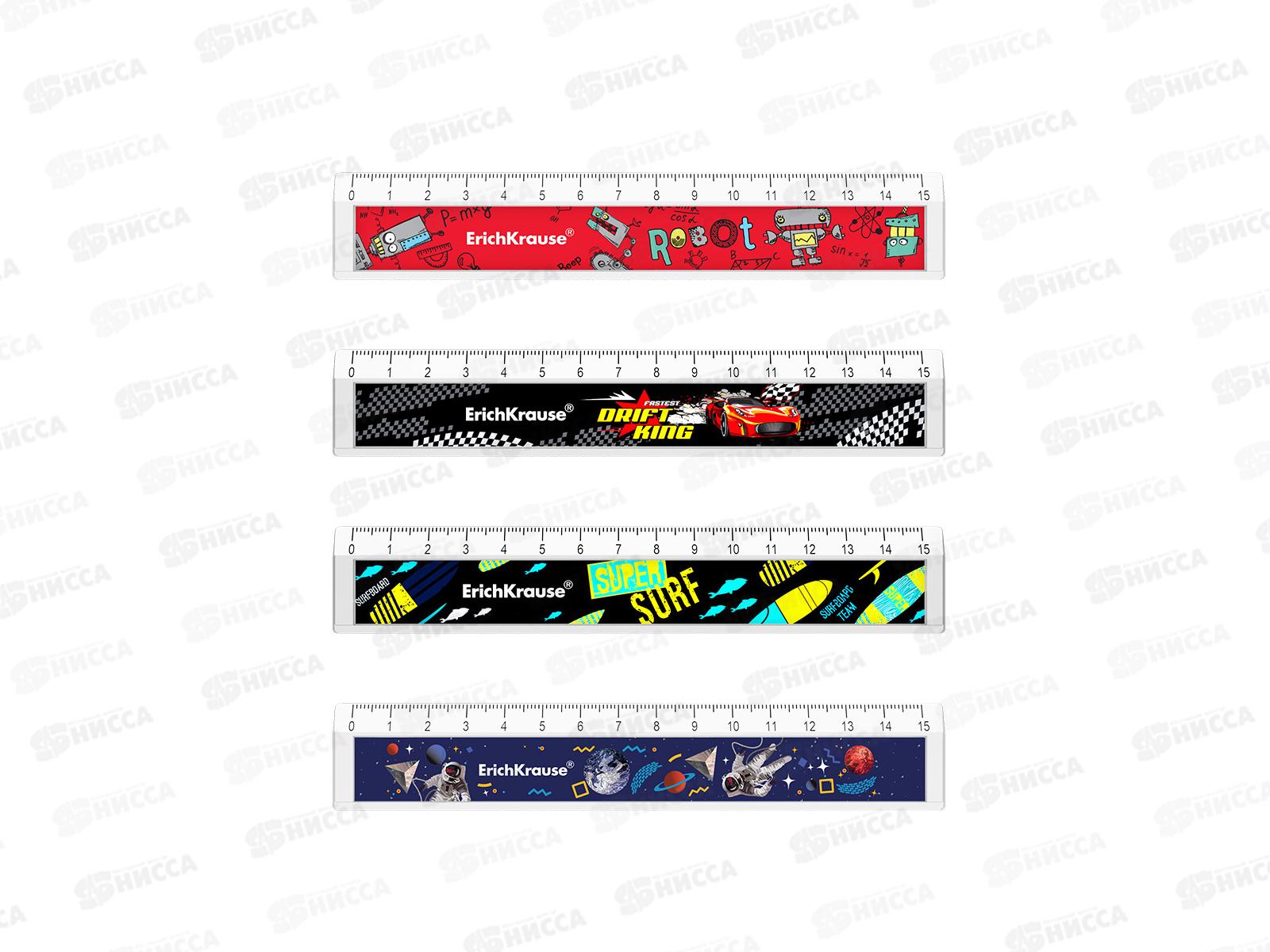 Линейка 15см EK пластиковая, boy 4диз.,асс. 55982