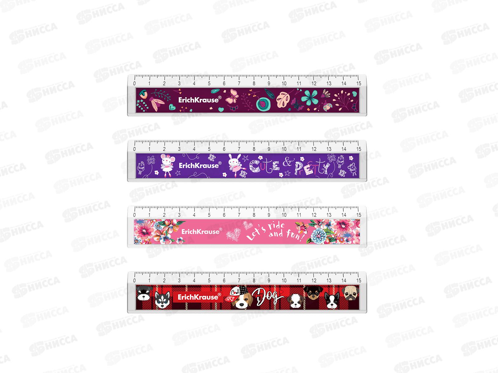 Линейка 15см EK пластиковая, girl 4диз.,асс. 55488