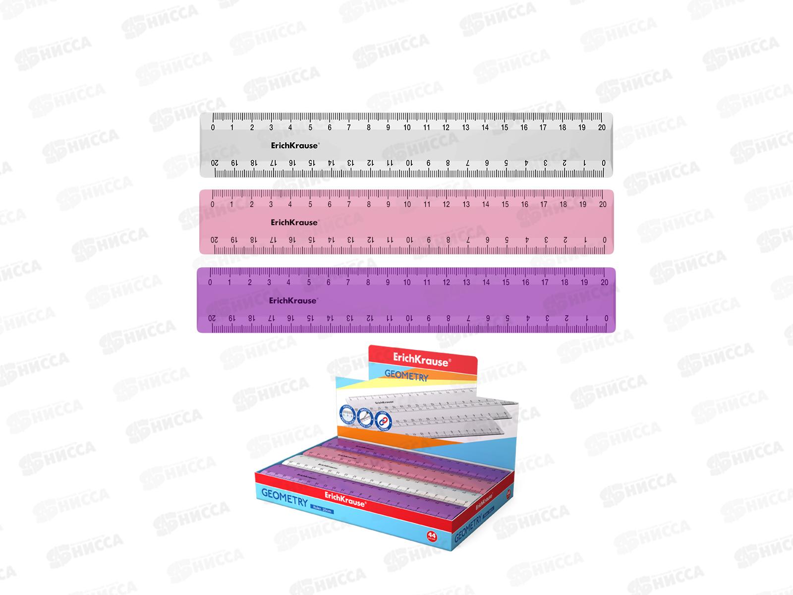 Линейка 20см EK пластиковая, Candy 3цв, асс. 55212 *44