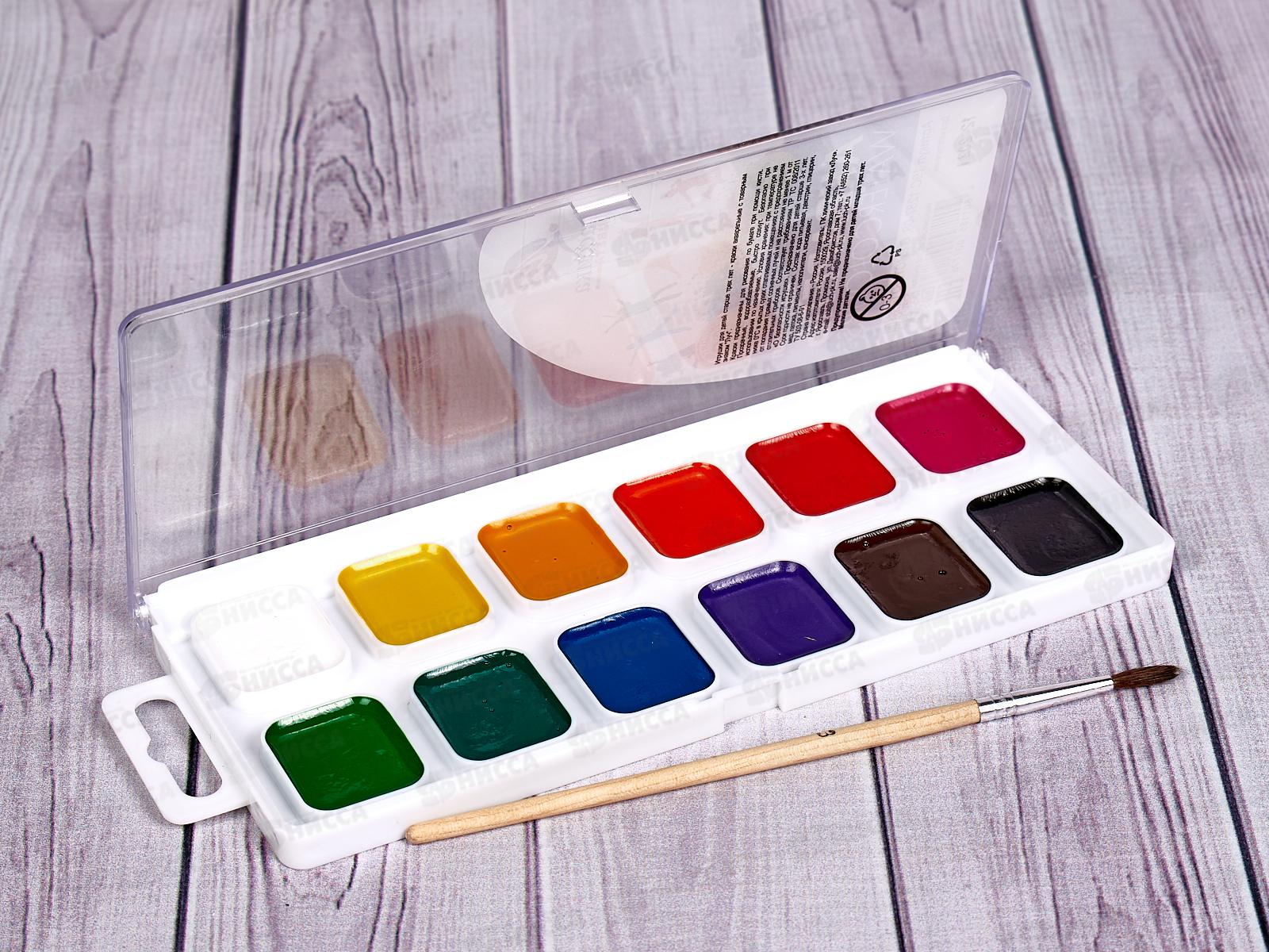 Акварель ЛУЧ медовая Классика 12 цветов с кистью пластиковая упаковка 19с1287-08 *48