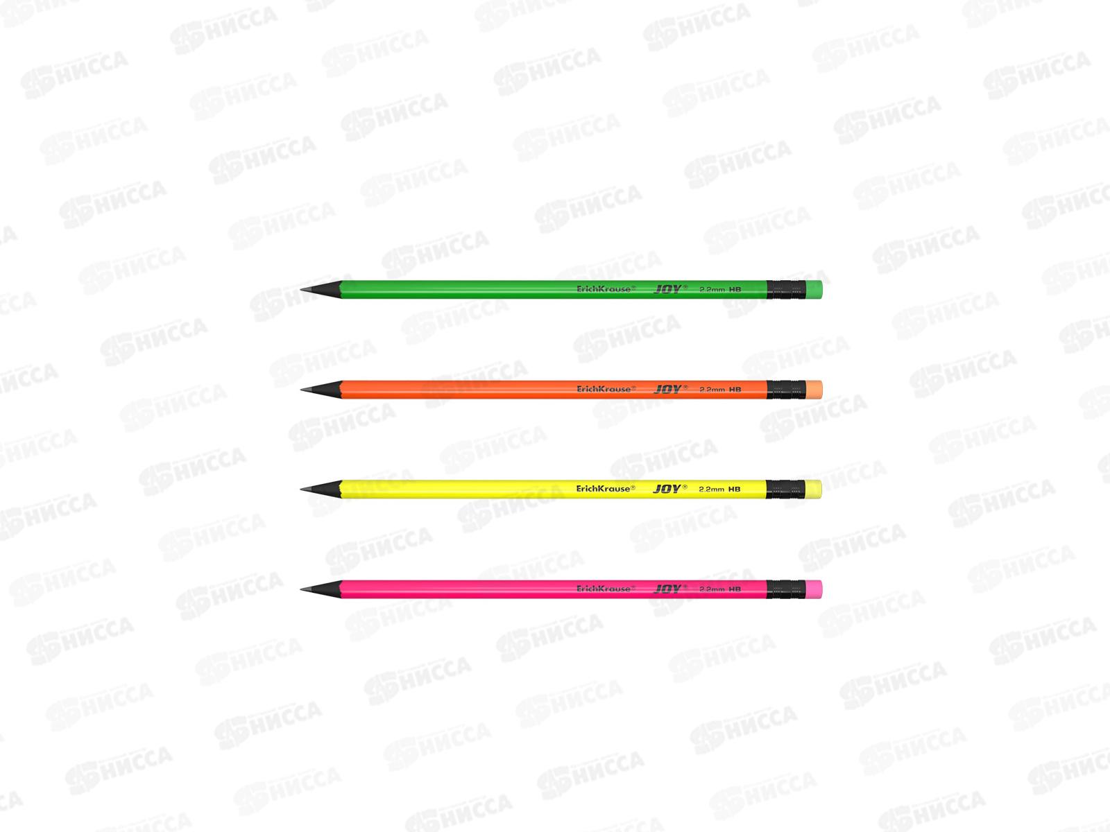 Карандаш чернографитный с ластиком EК круглый Joy НВ 43582  *1/42/210