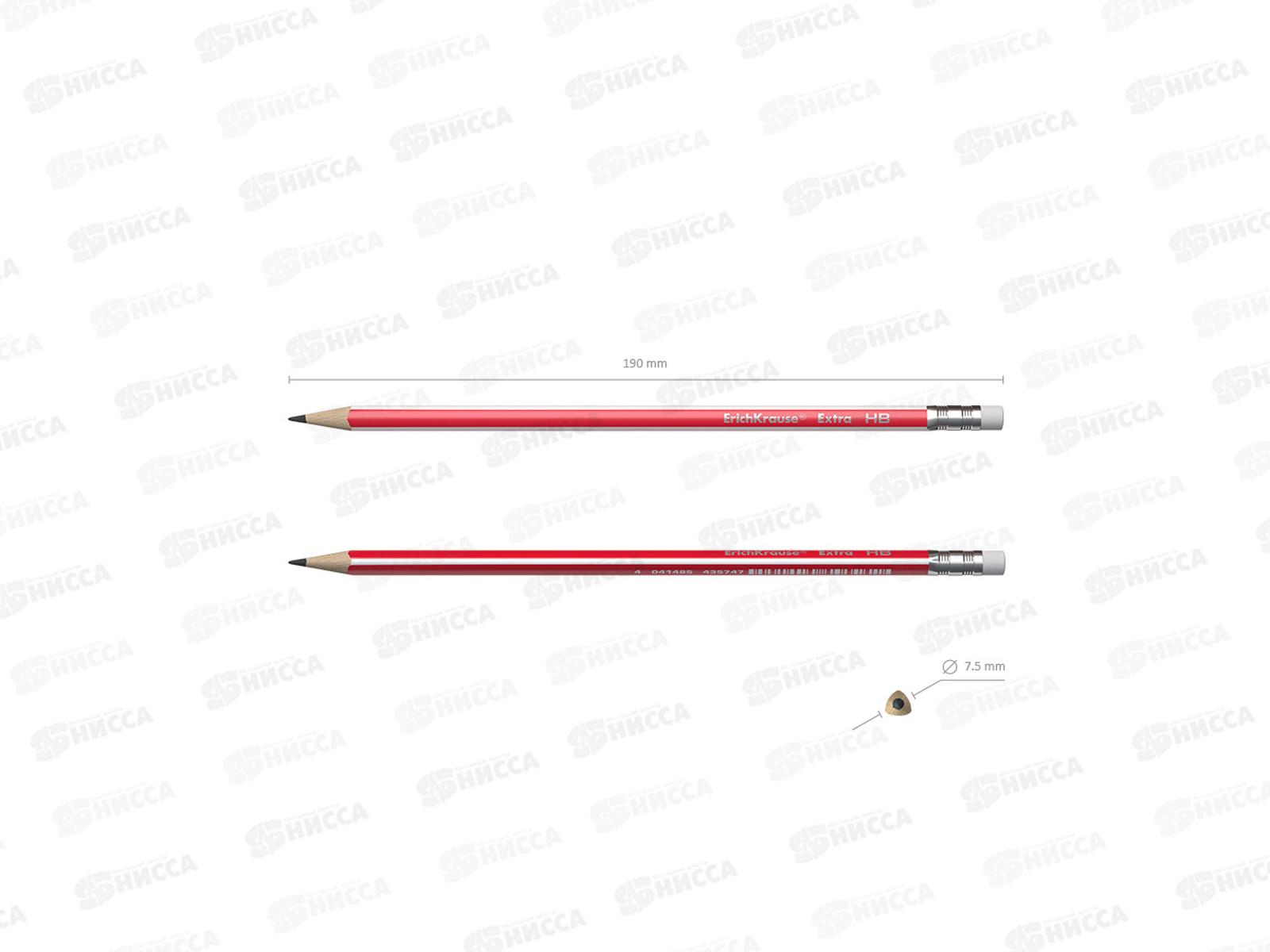 Карандаш чернографитный с ластиком EК Extra НВ 45487 *42/252