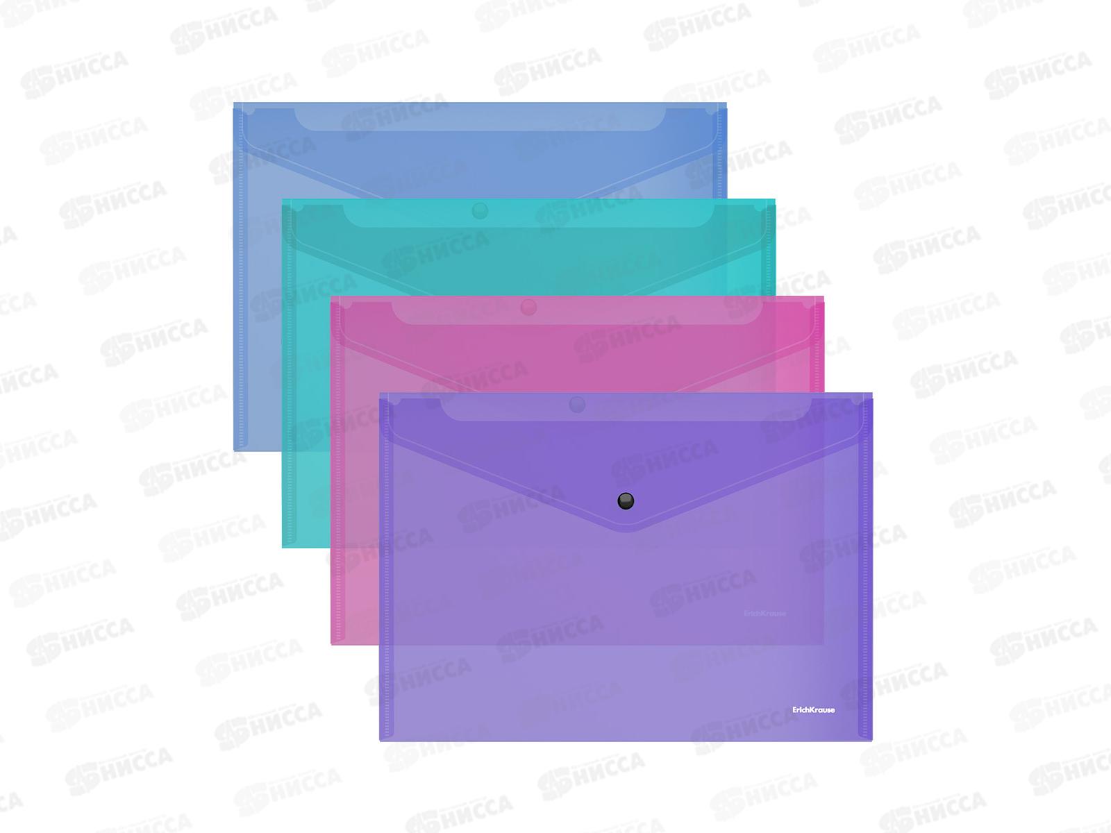 Папка-конверт пл. на кнопке EK Glossy Vivid  А4 п/прозр.,асс. 50314