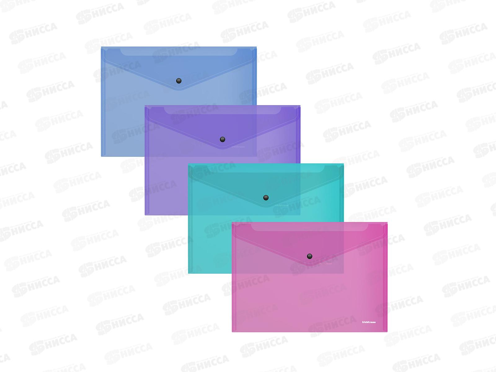 Папка-конверт пластиковая на кнопке EK Glossy Vivid  А5+ п/прозр.,асс. 47121