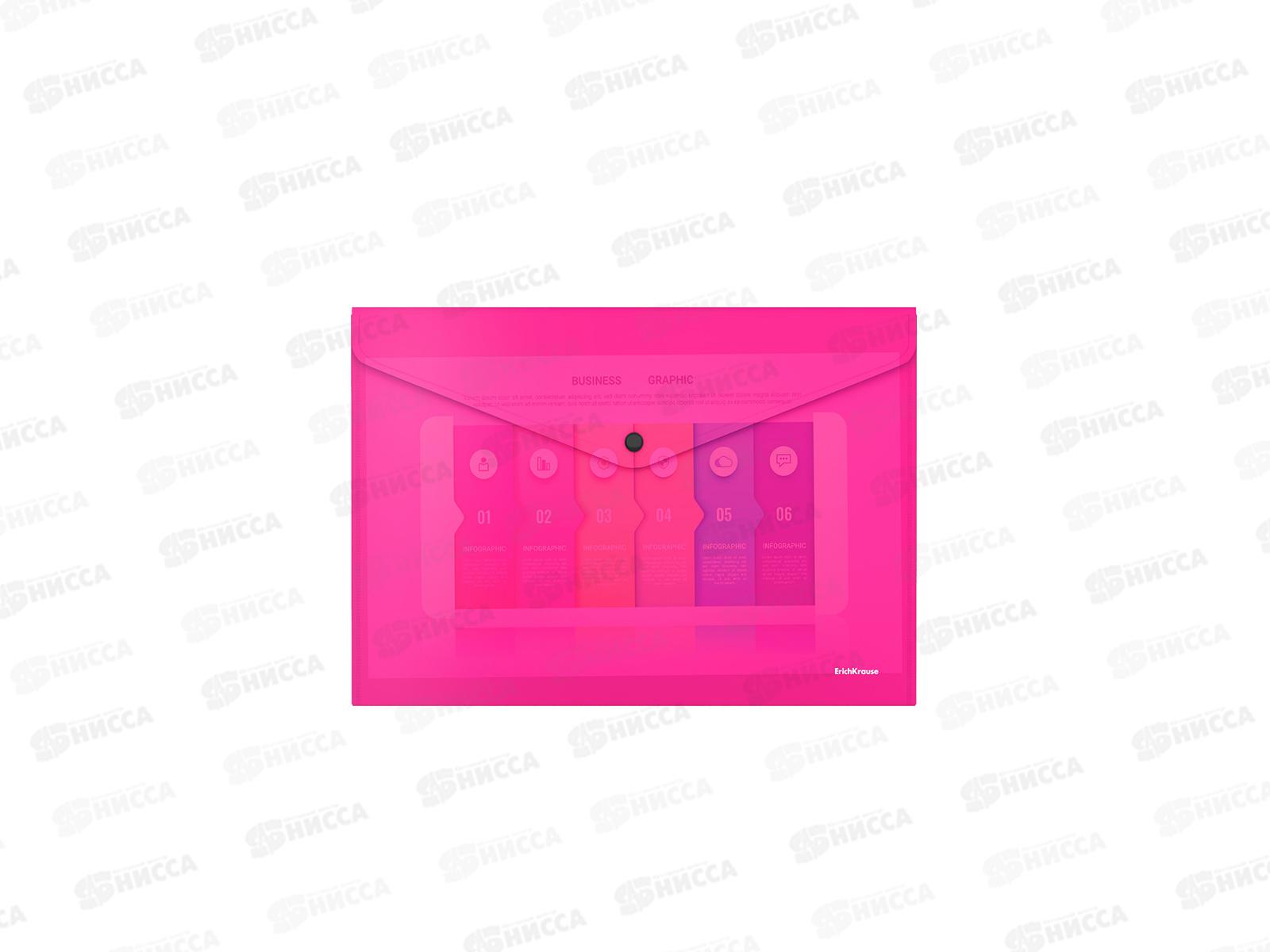 Папка-конверт пл. на кнопке EK А4 Glossy Neon непрозр., асс. 50300