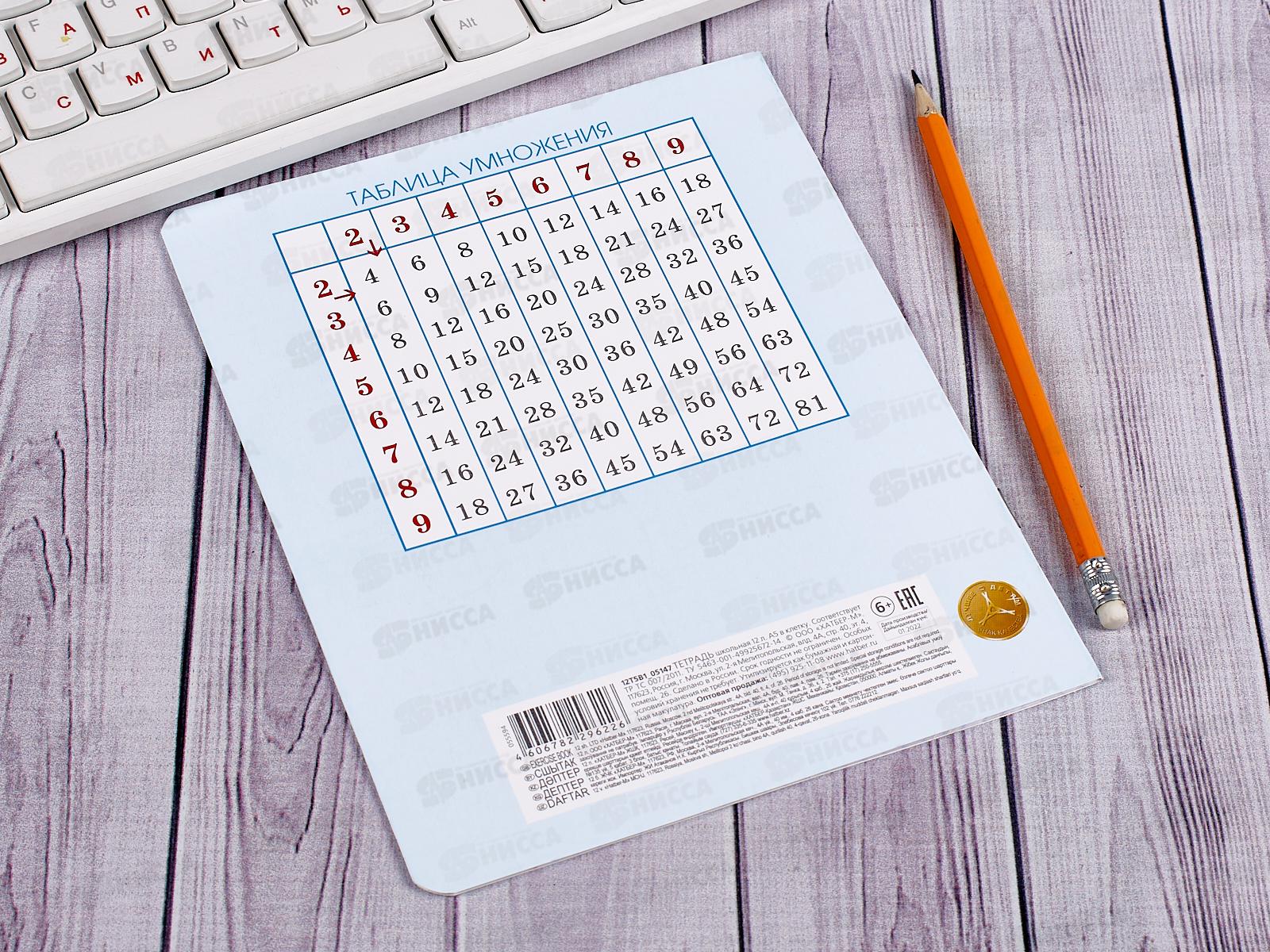 Тетрадь 12 листов клетка. Hatber пастель-голубая 05147*10/140