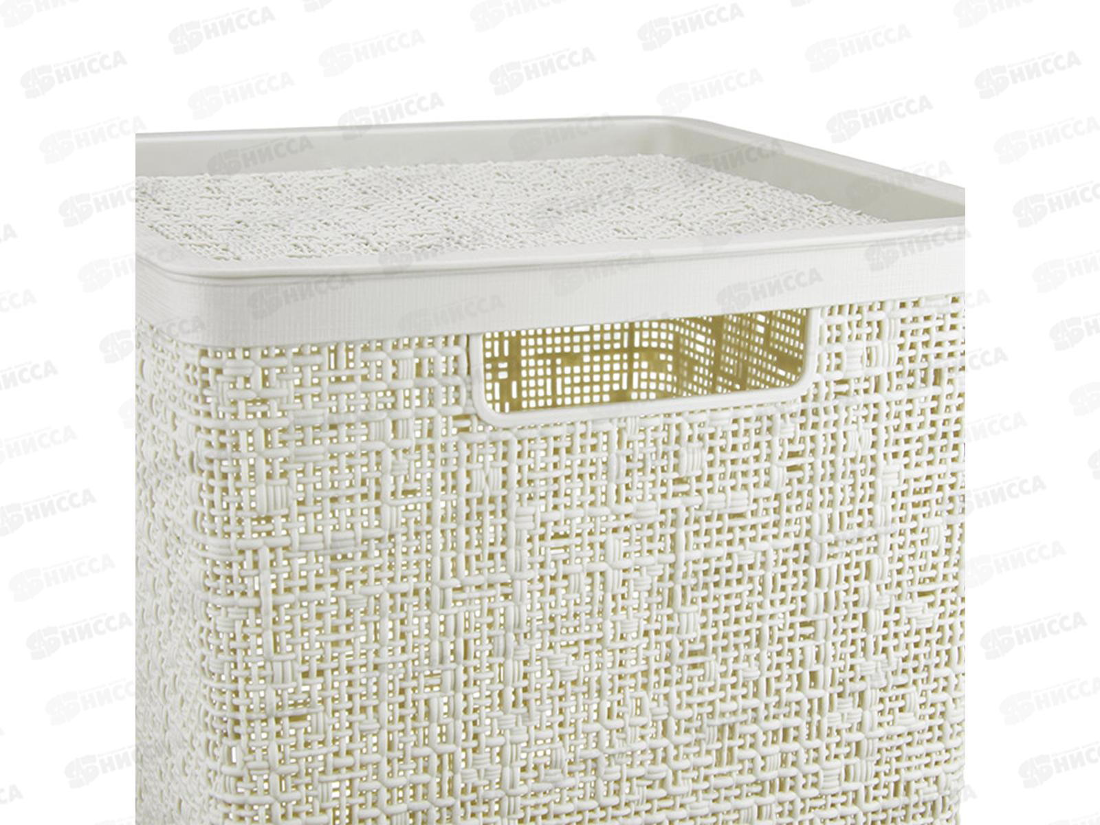 Коробка 17л БЯЗЬ с крышкой  Белый ротанг М2327 *8