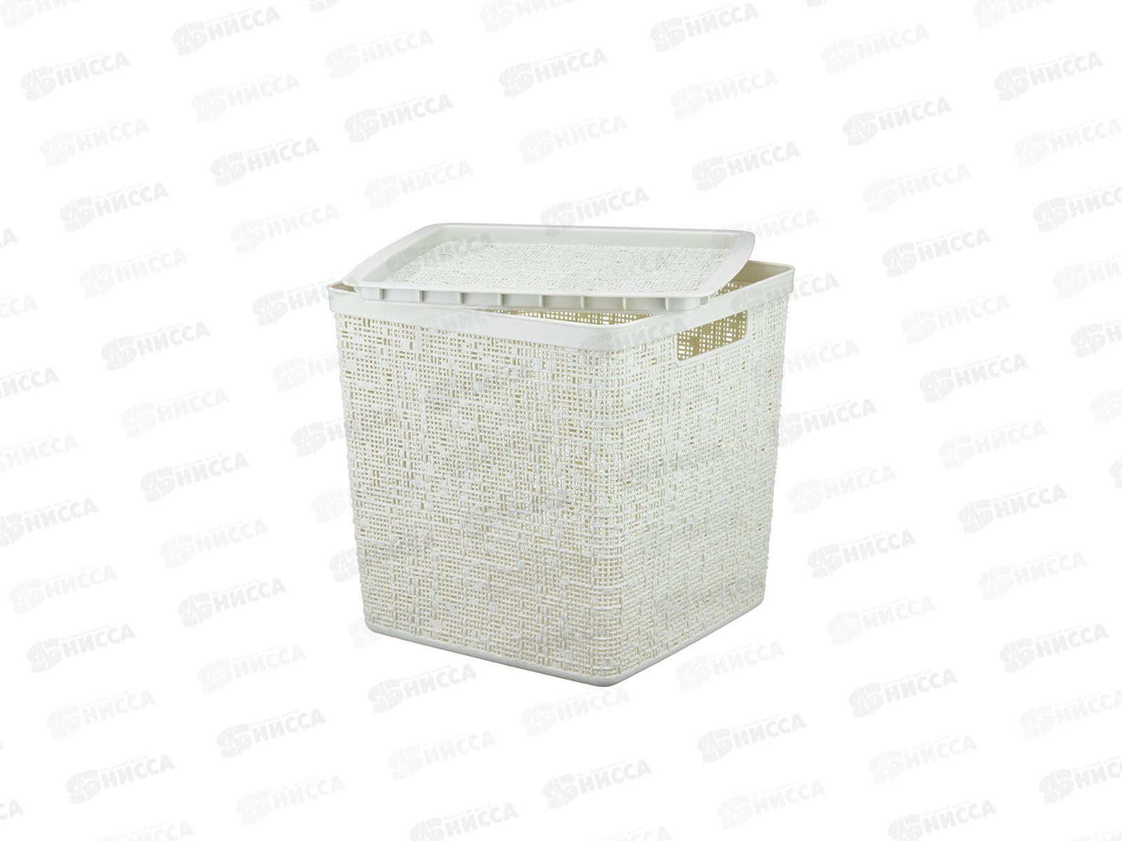Коробка 17л БЯЗЬ с крышкой  Белый ротанг М2327 *8