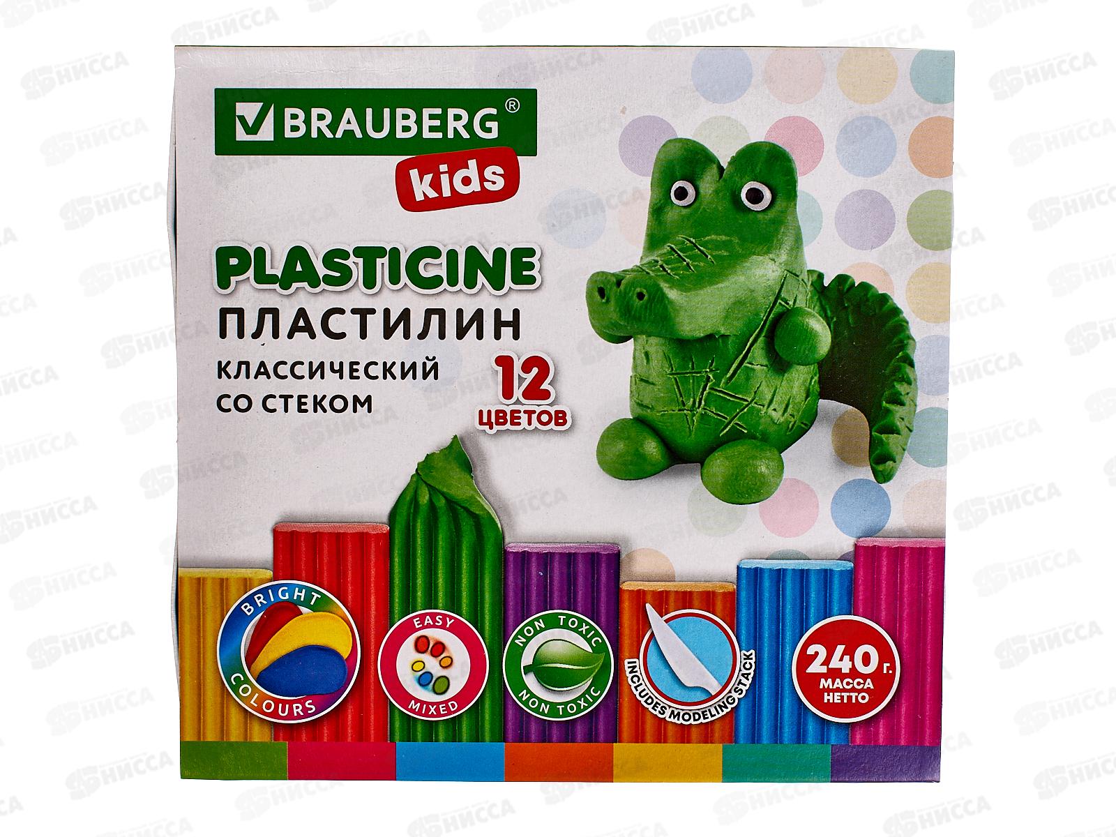 Пластилин 12цветов 240г BRAU  Kids стек, 106436*16