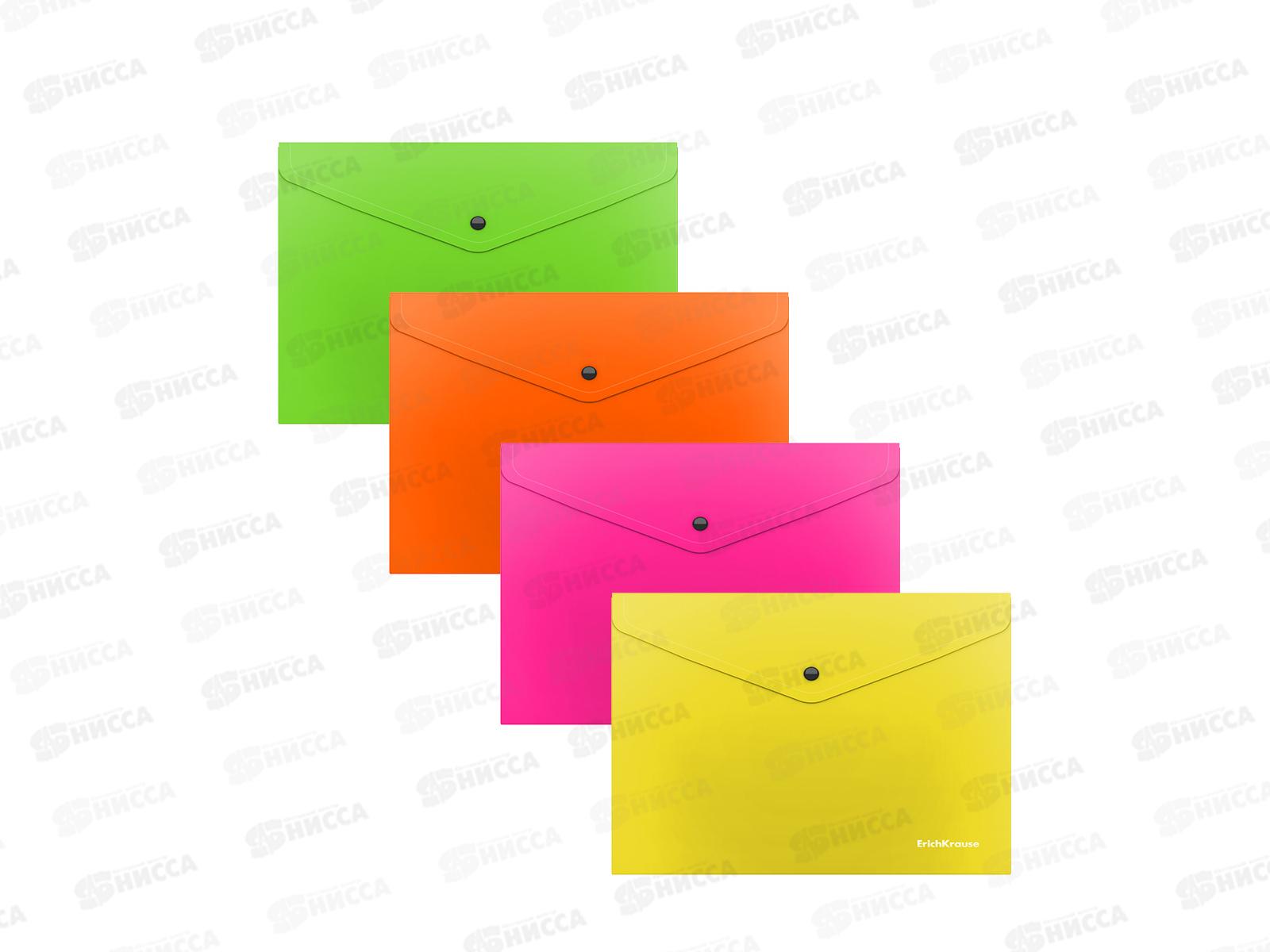Папка-конверт пластиковая на кнопке А5+ EK Glossy Neon 50305