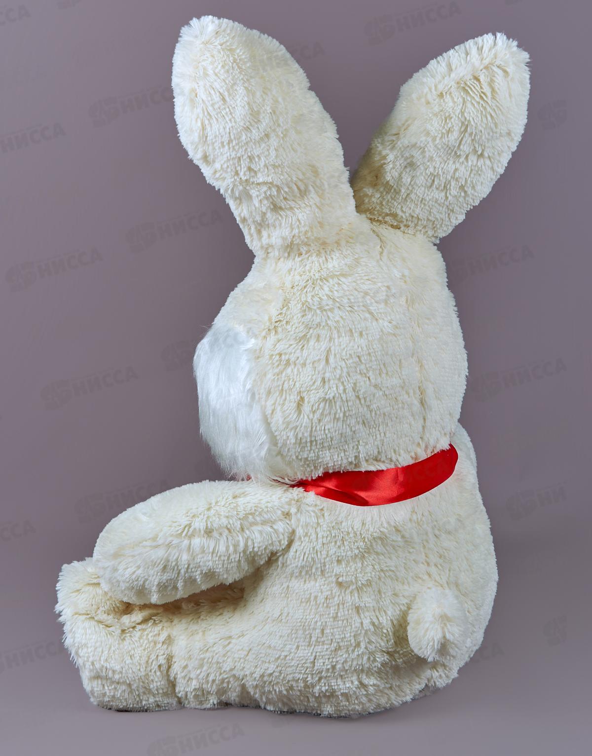 Заяц Валентин 80см, ЗВ-80М цвет-молочный, с лентой Мила