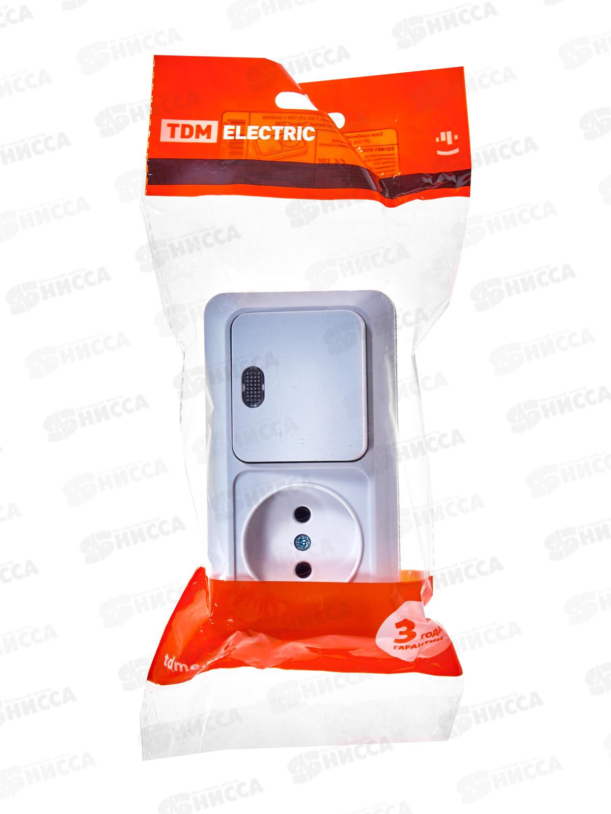 Блок (1выкл с подс.+роз) TDM 10А+16А БКВР IP20 &quotЛадога&quot, 0107 *5/200