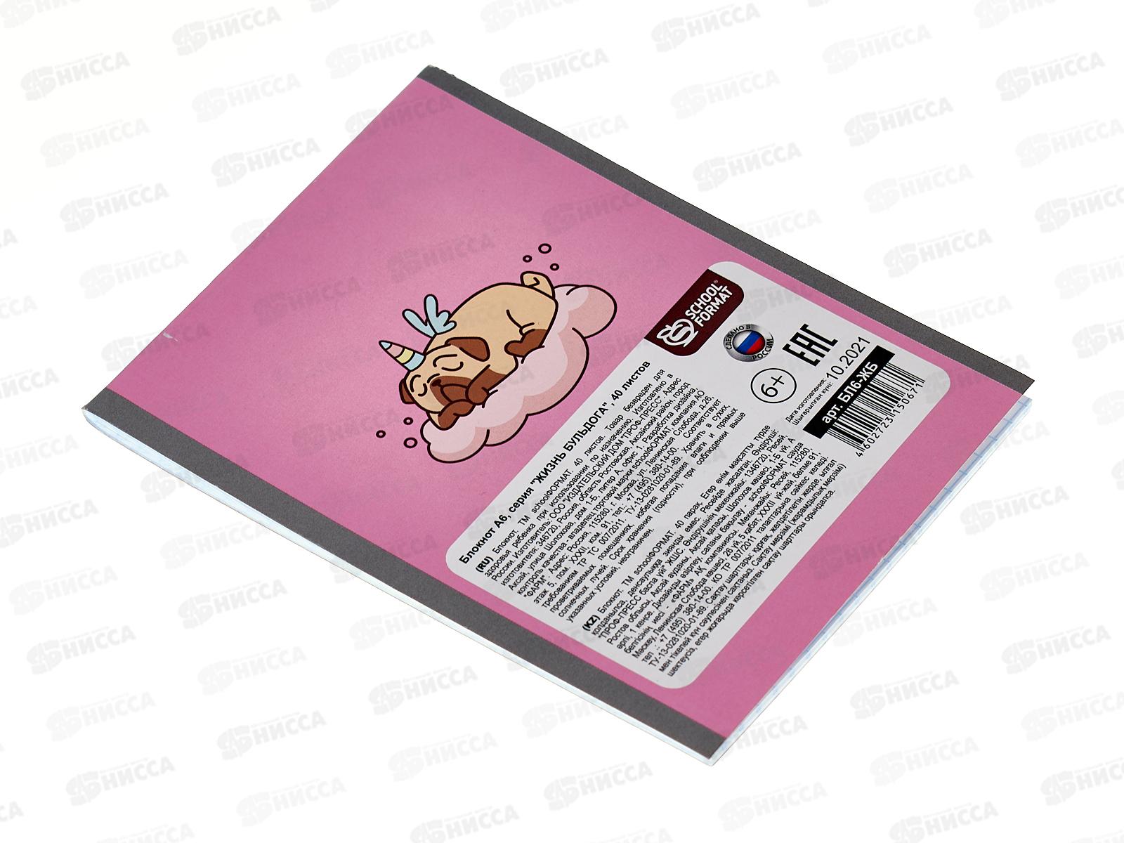 Блокнот 40л schoolФОРМАТ А6 Жизнь бульдога скреп, мел.карт.БЛ6-ЖБ *16